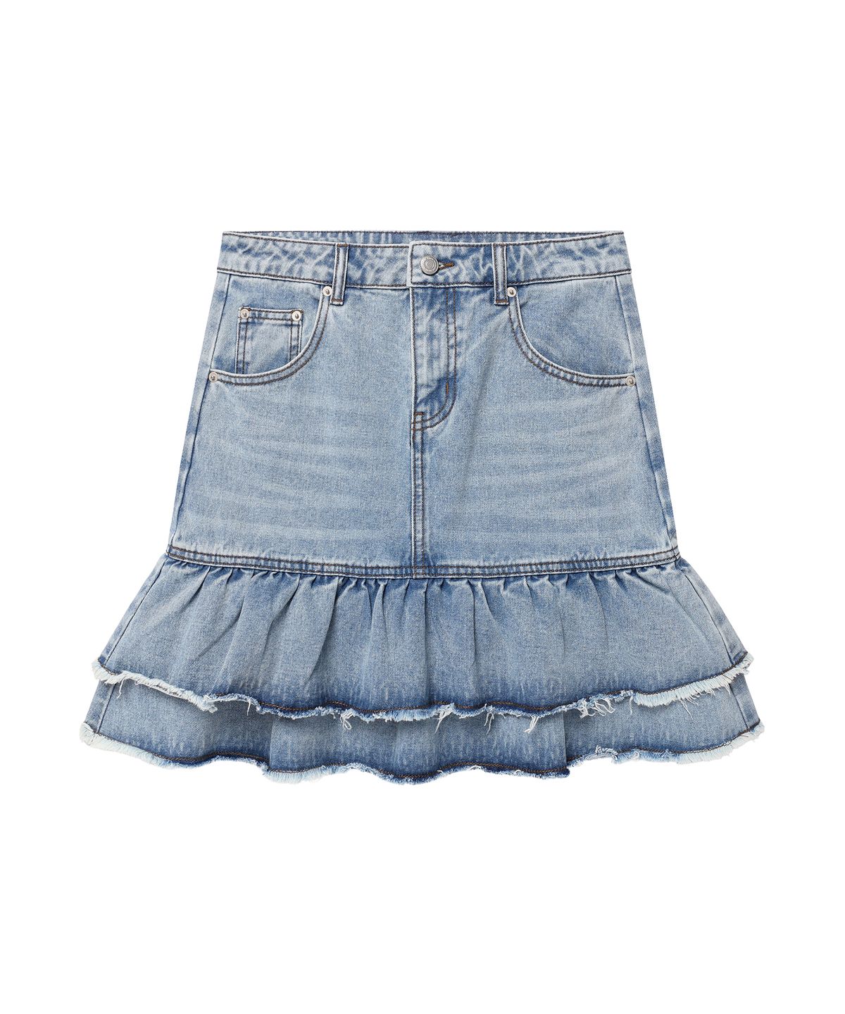 아메스 월드와이드(AMES-WORLDWIDE) FRILL DENIM SKIRT LIGHT BLUE