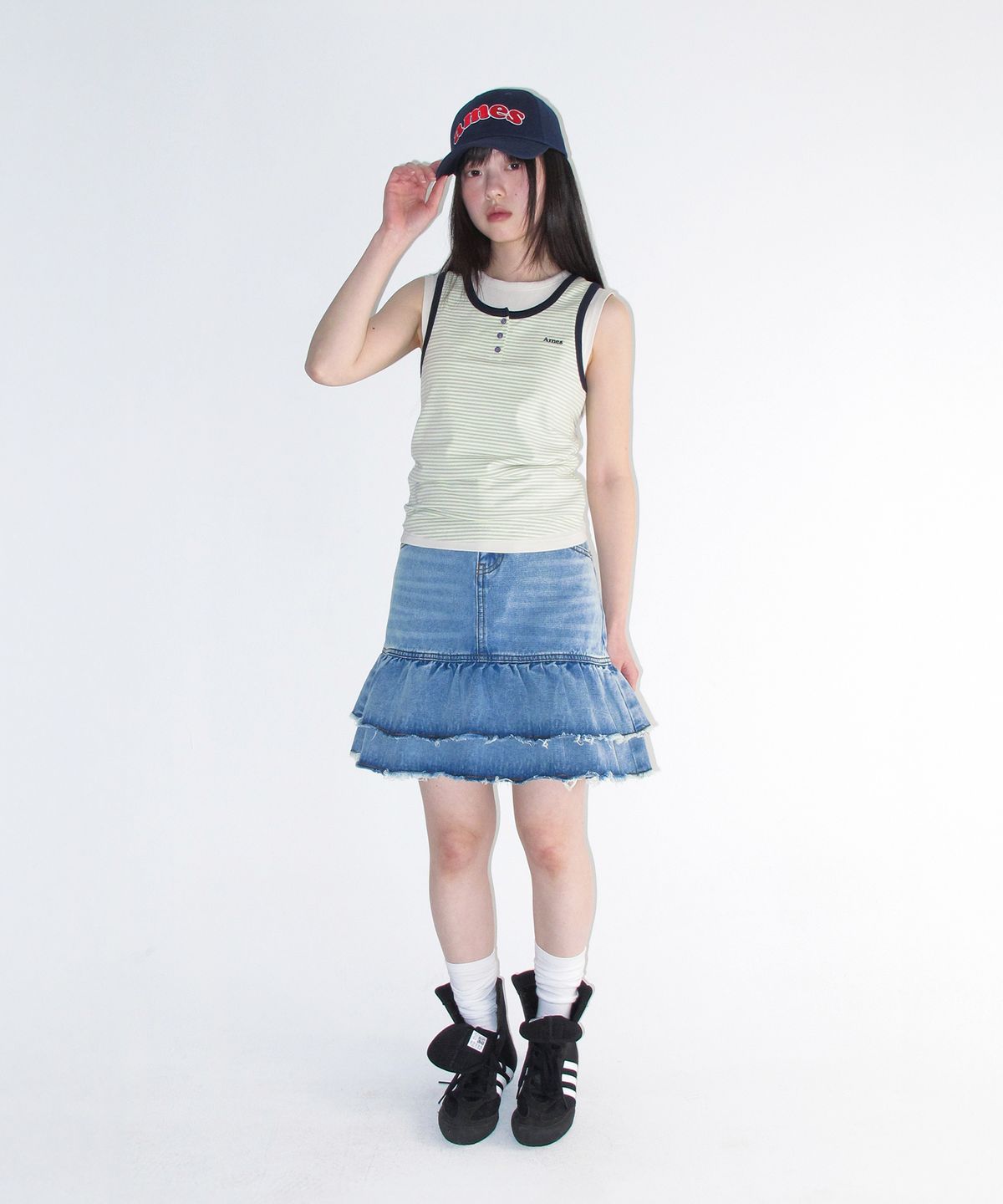 아메스 월드와이드(AMES-WORLDWIDE) FRILL DENIM SKIRT LIGHT BLUE