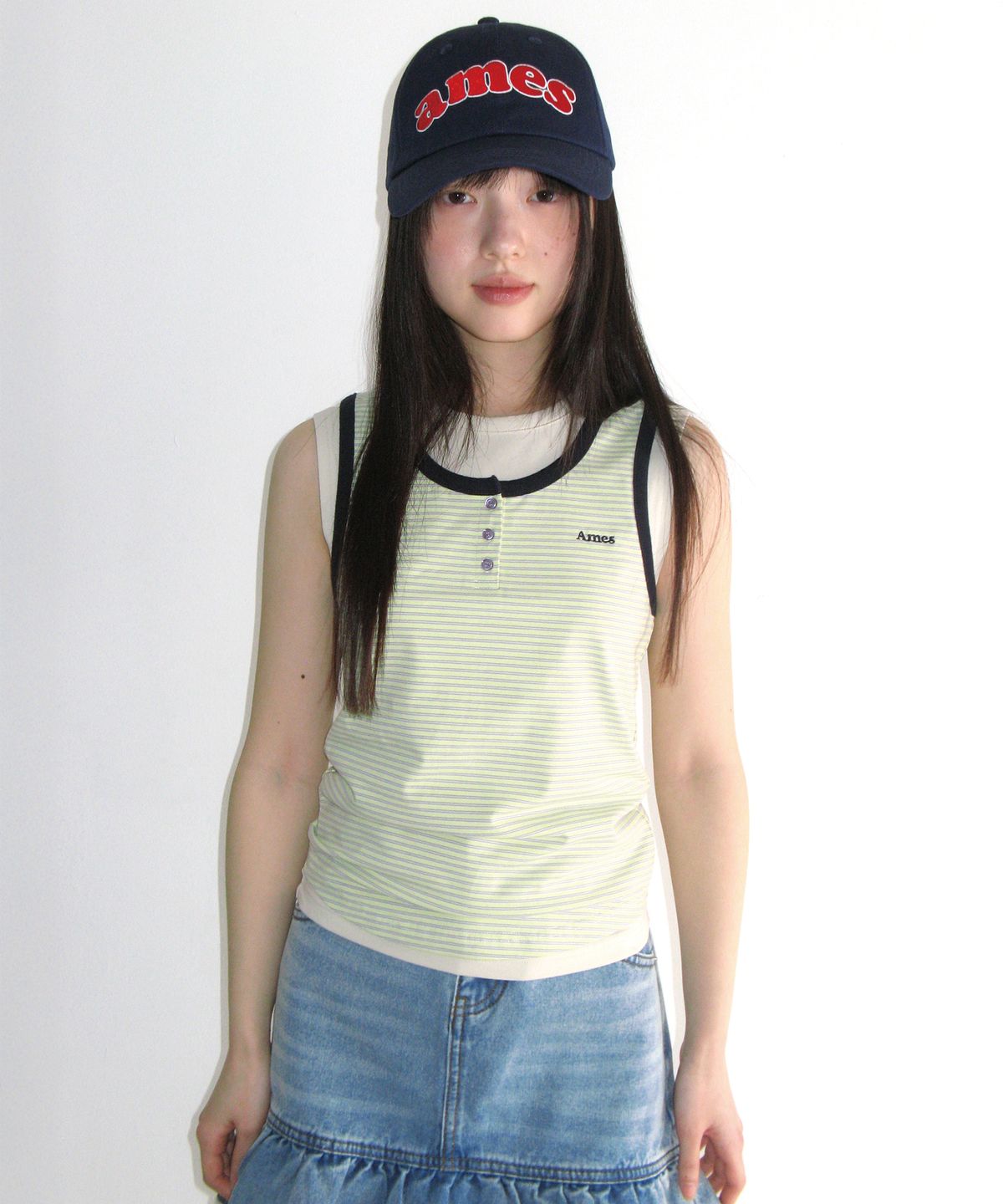아메스 월드와이드(AMES-WORLDWIDE) FRILL DENIM SKIRT LIGHT BLUE