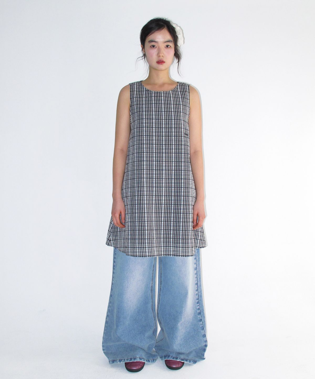아메스 월드와이드(AMES-WORLDWIDE) CHECK LAYERED DRESS BLACK