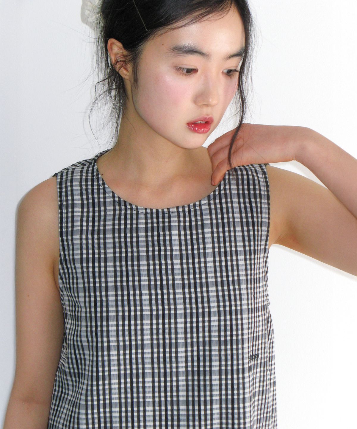 아메스 월드와이드(AMES-WORLDWIDE) CHECK LAYERED DRESS BLACK