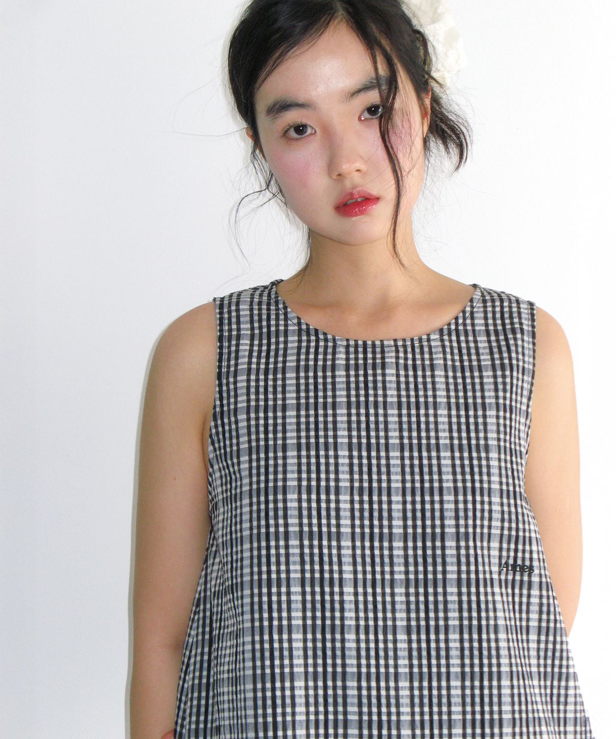아메스 월드와이드(AMES-WORLDWIDE) CHECK LAYERED DRESS BLACK