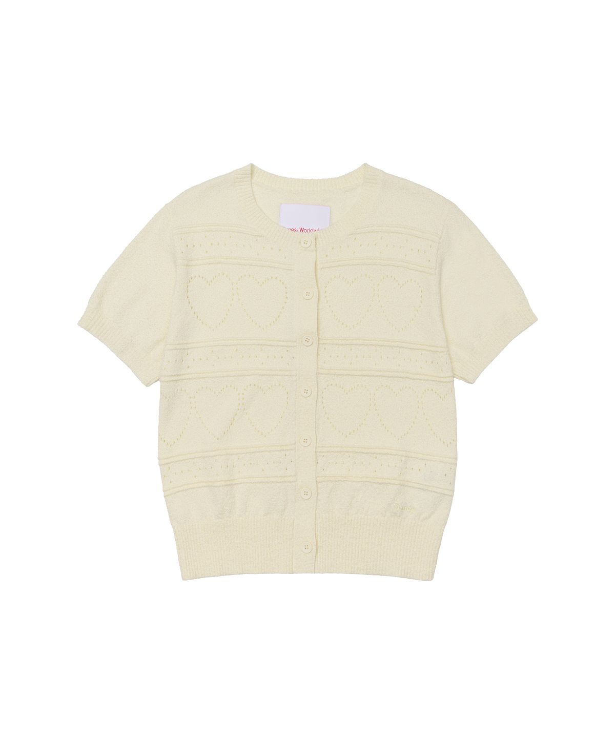 아메스 월드와이드(AMES-WORLDWIDE) HEART CROCHET SHORT SLEEVE CARDIGAN IVORY