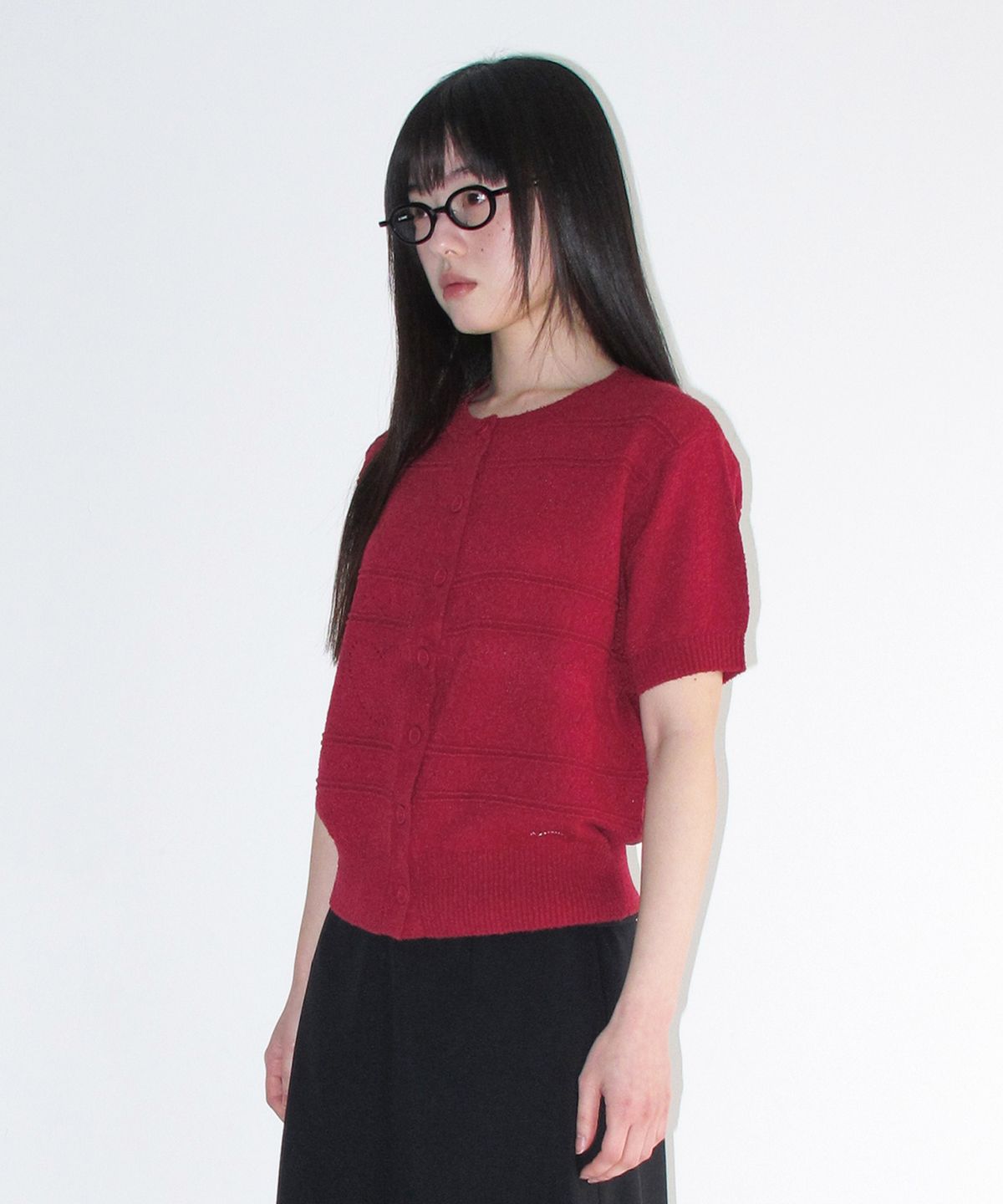 아메스 월드와이드(AMES-WORLDWIDE) HEART CROCHET SHORT SLEEVE CARDIGAN RED
