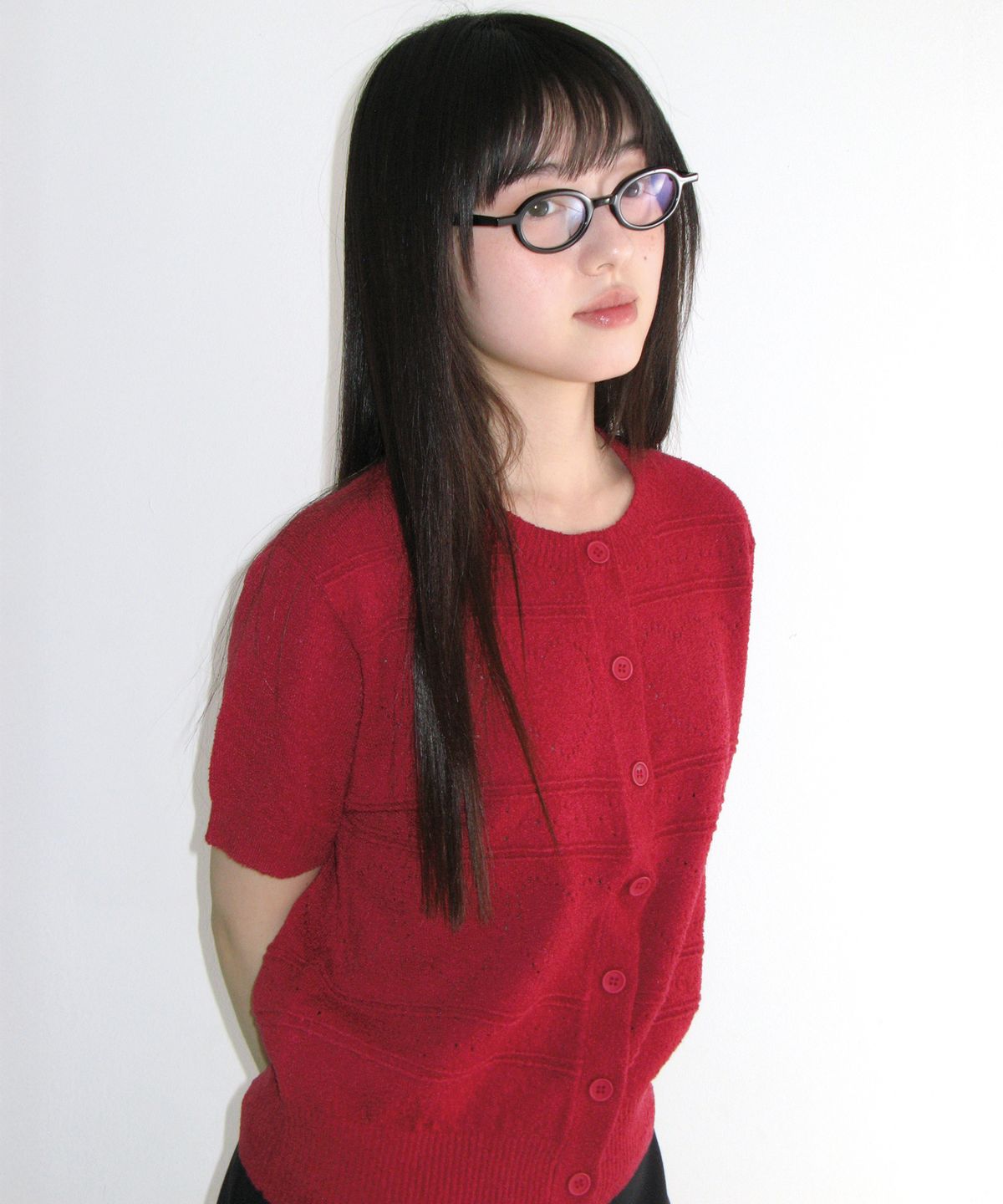 아메스 월드와이드(AMES-WORLDWIDE) HEART CROCHET SHORT SLEEVE CARDIGAN RED