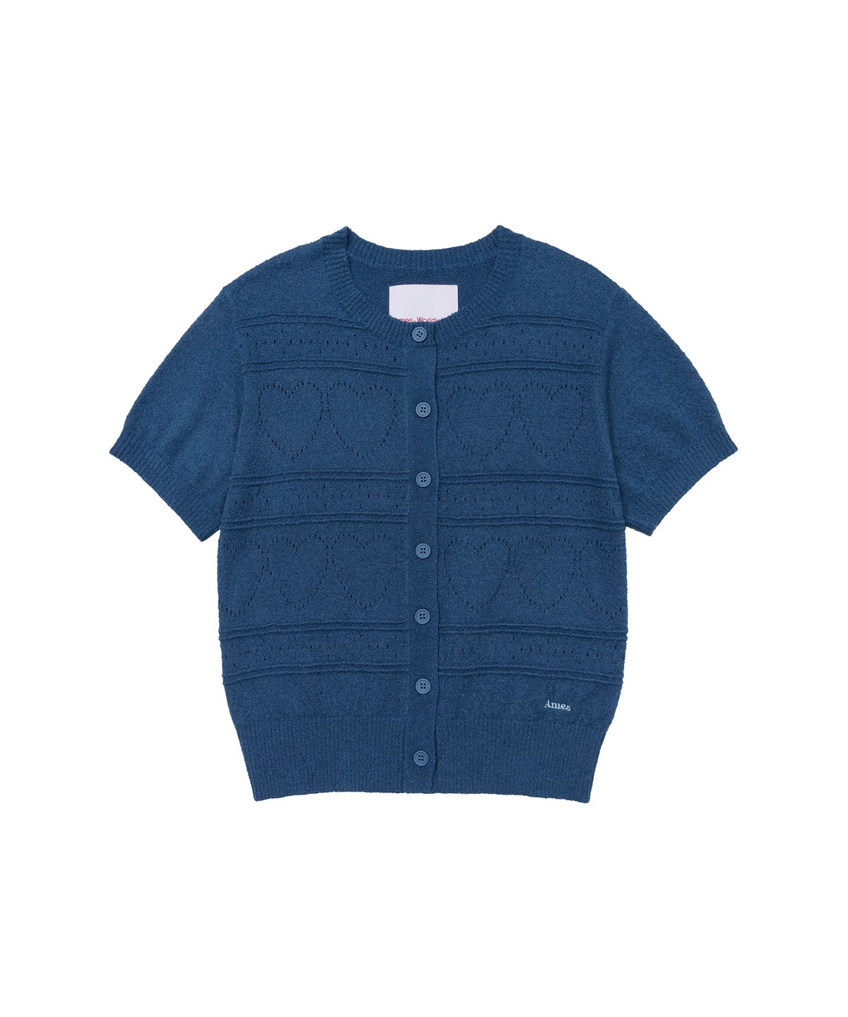 아메스 월드와이드(AMES-WORLDWIDE) HEART CROCHET SHORT SLEEVE CARDIGAN BLUE