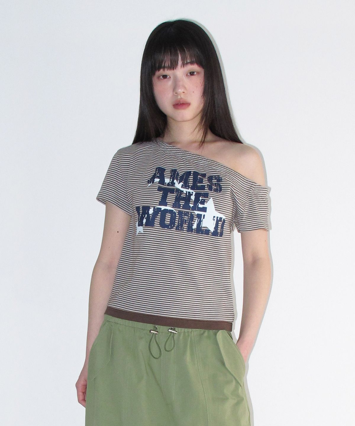 아메스 월드와이드(AMES-WORLDWIDE) ONE SHOULDER LETTERING TEE BLUE