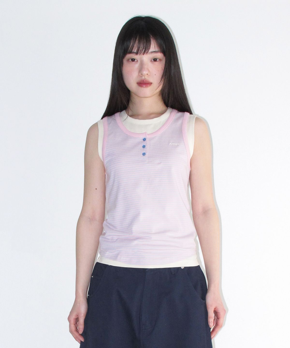 아메스 월드와이드(AMES-WORLDWIDE) LAYERED BUTTON SLEEVELESS PINK