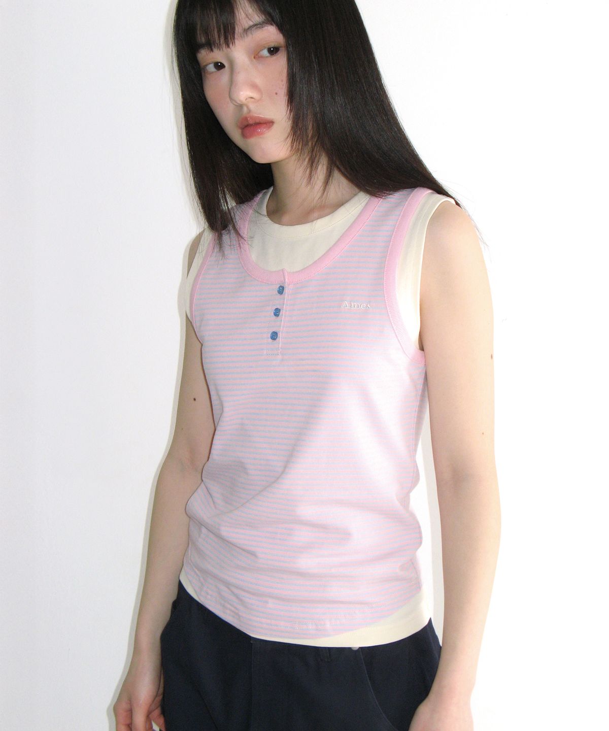 아메스 월드와이드(AMES-WORLDWIDE) LAYERED BUTTON SLEEVELESS PINK