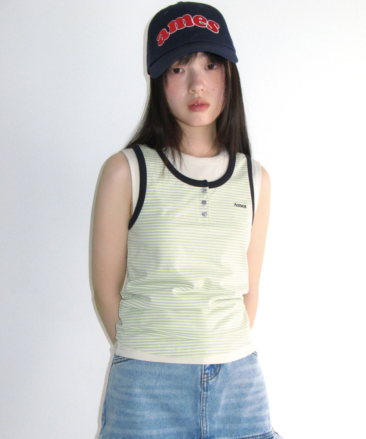 아메스 월드와이드(AMES-WORLDWIDE) LAYERED BUTTON SLEEVELESS YELLOW