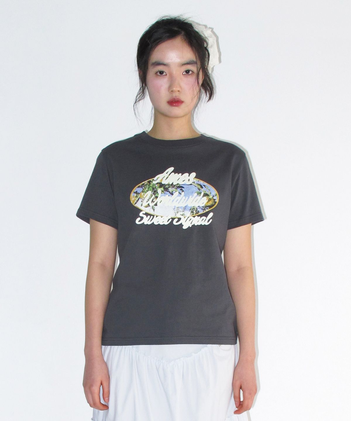 아메스 월드와이드(AMES-WORLDWIDE) PALM TREE OVAL TEE CHARCOAL