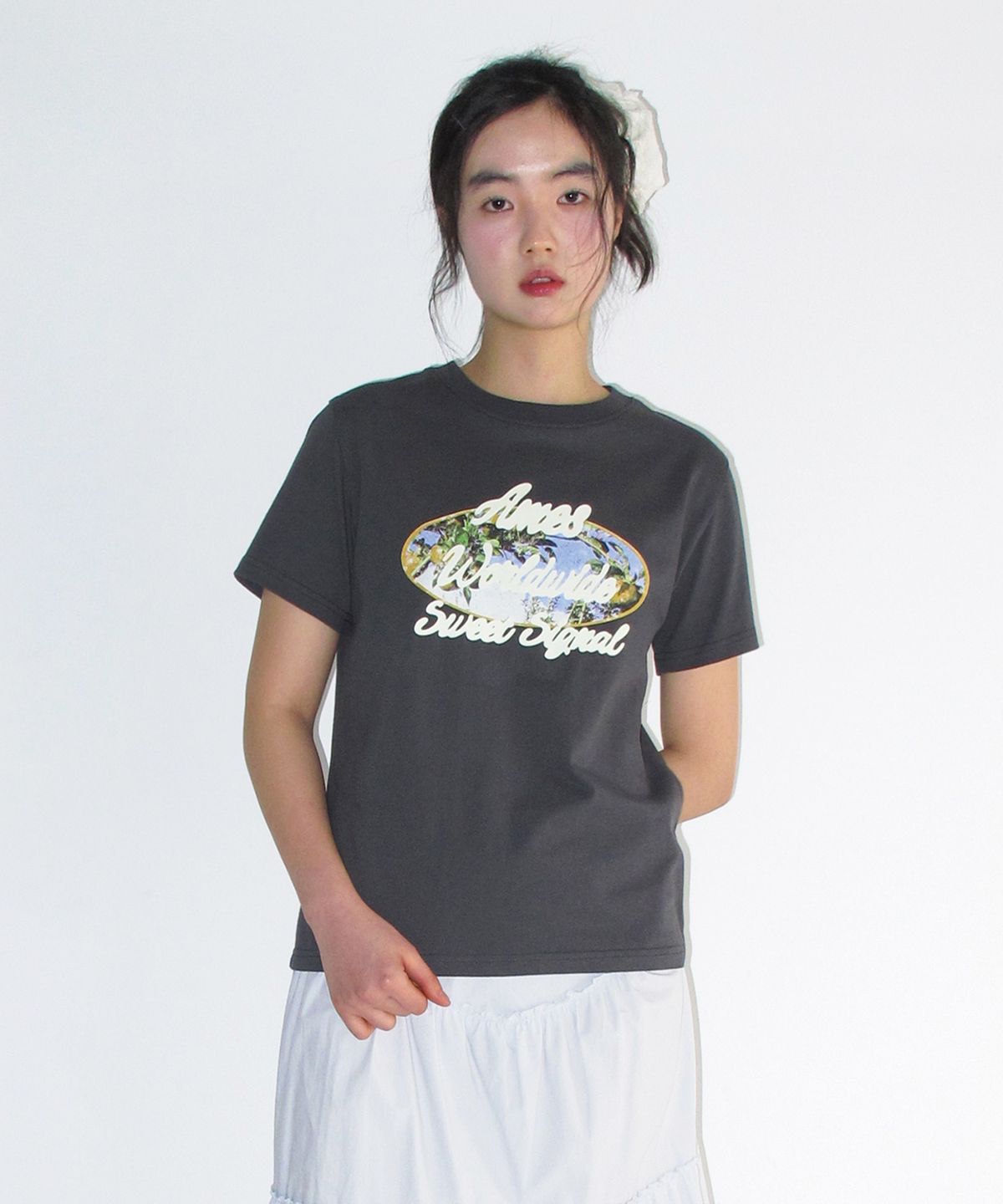 아메스 월드와이드(AMES-WORLDWIDE) PALM TREE OVAL TEE CHARCOAL