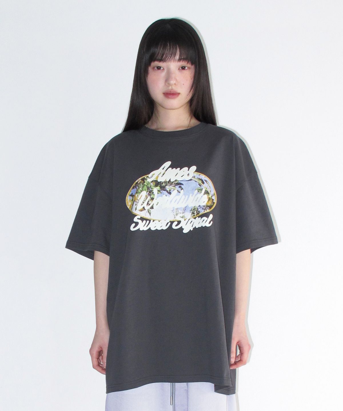 아메스 월드와이드(AMES-WORLDWIDE) PALM TREE OVAL TEE CHARCOAL