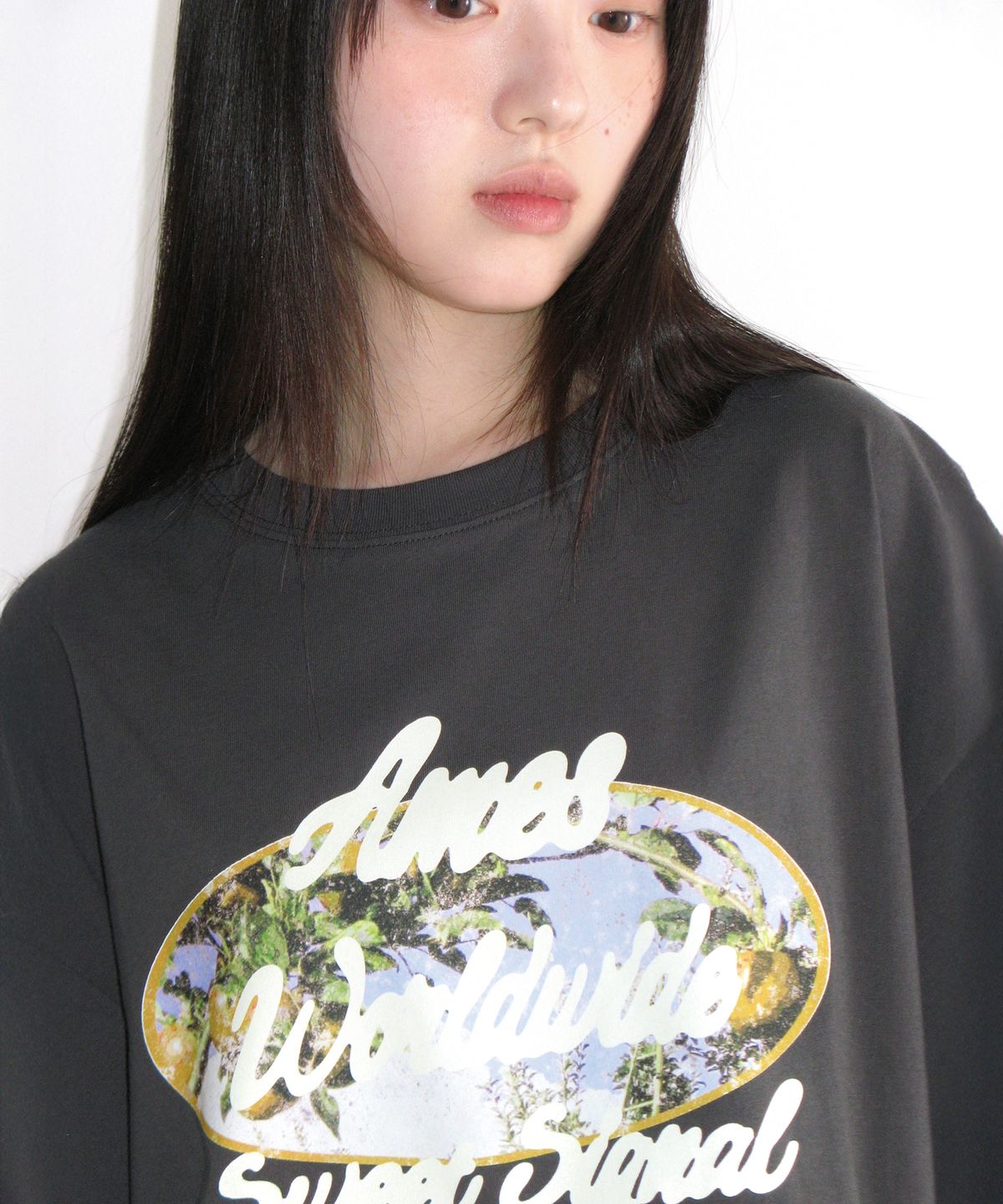 아메스 월드와이드(AMES-WORLDWIDE) PALM TREE OVAL TEE CHARCOAL