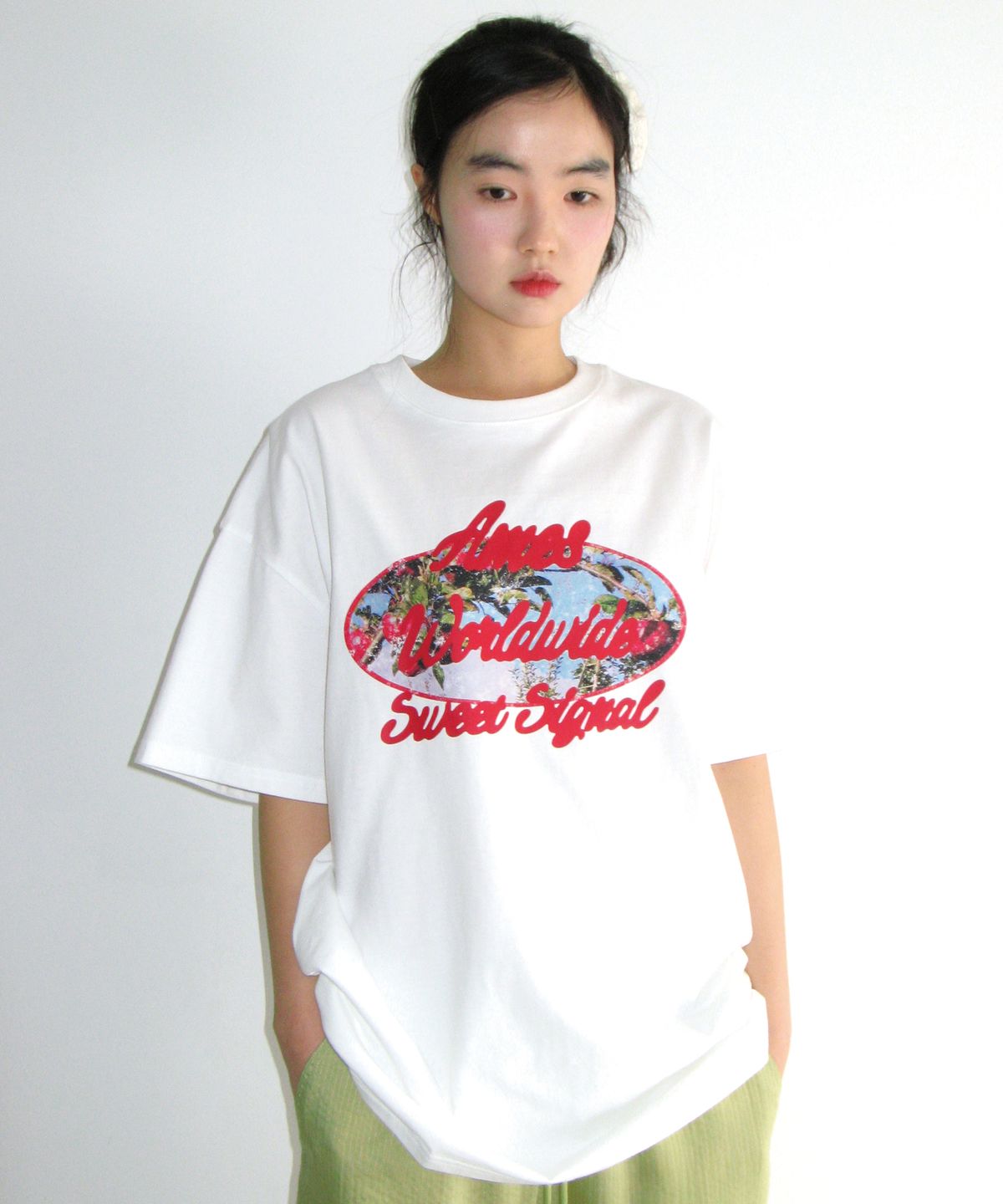 아메스 월드와이드(AMES-WORLDWIDE) PALM TREE OVAL TEE WHITE