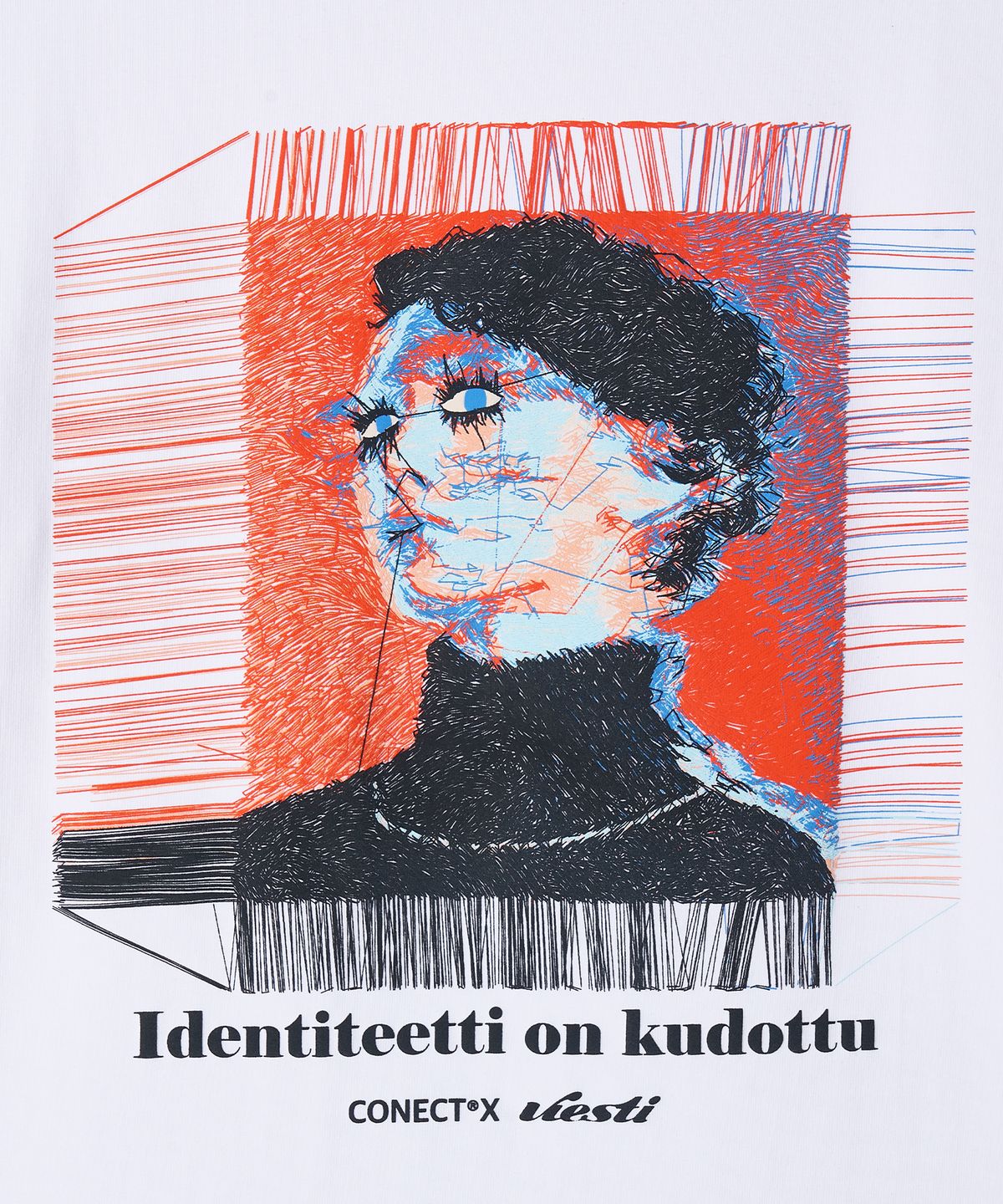 커넥트엑스(CONECTX) CONECTX x viesti Embroidery Effect Screen Print T-shirt_White