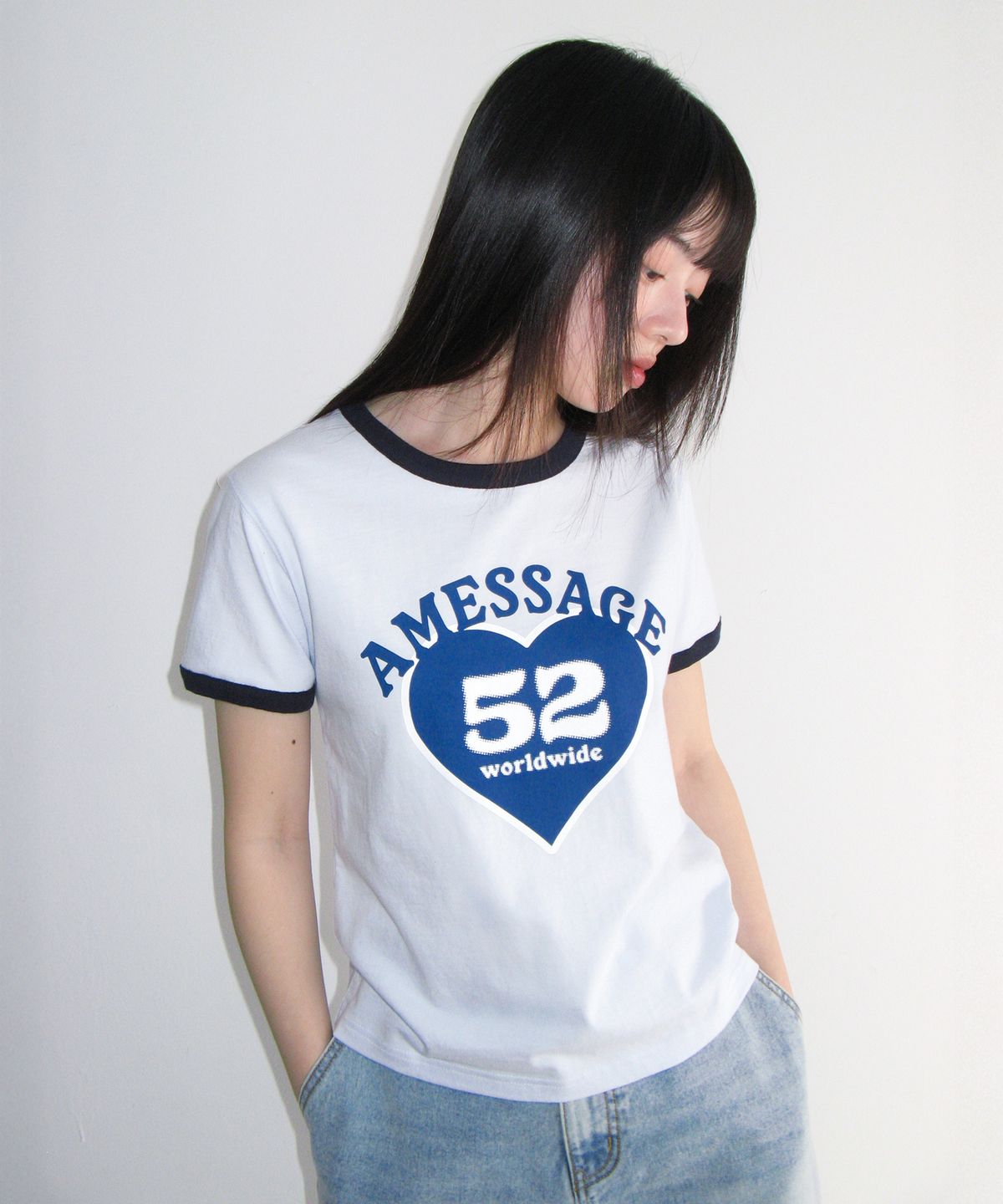 아메스 월드와이드(AMES-WORLDWIDE) 52 HEART RINGER CROP TEE BLUE