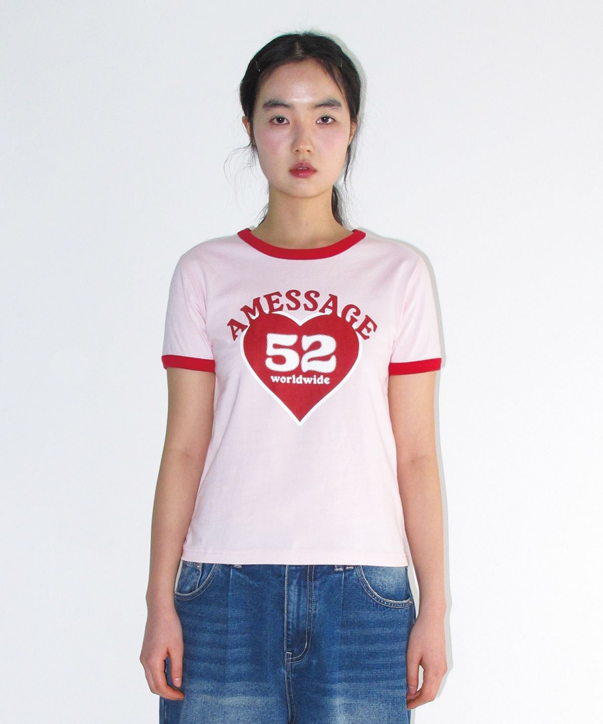 아메스 월드와이드(AMES-WORLDWIDE) 52 HEART RINGER CROP TEE PINK
