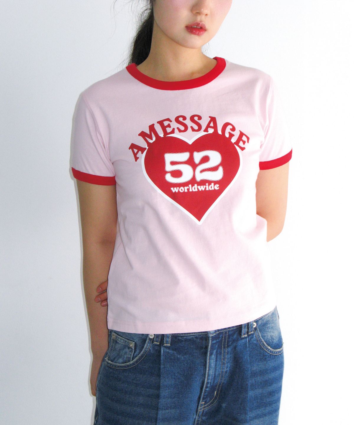 아메스 월드와이드(AMES-WORLDWIDE) 52 HEART RINGER CROP TEE PINK