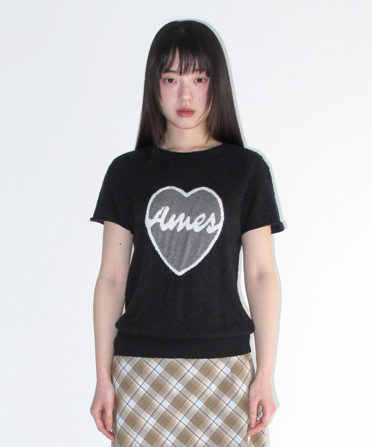 아메스 월드와이드(AMES-WORLDWIDE) HEART SHORT SLEEVE KNIT BLACK
