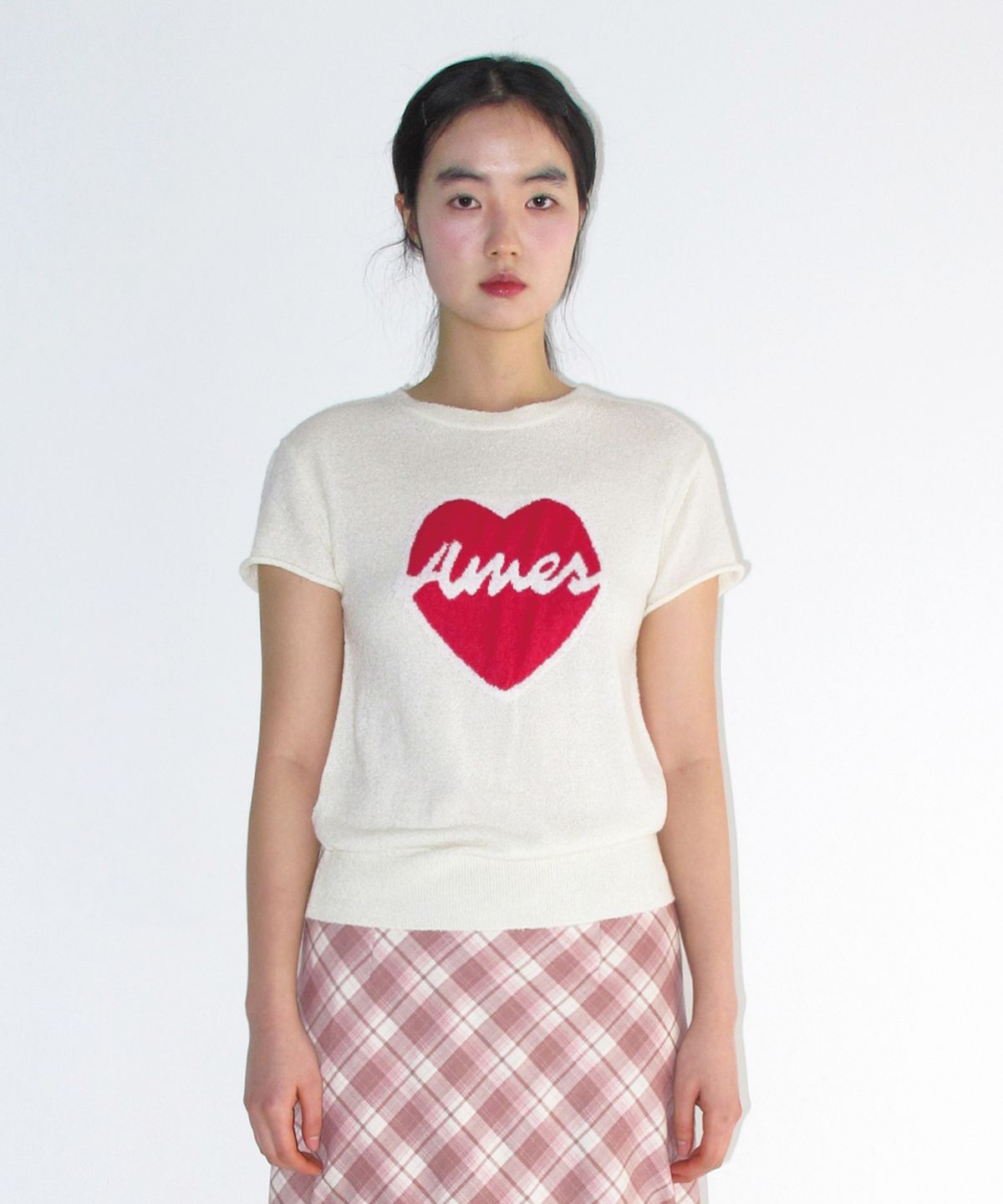아메스 월드와이드(AMES-WORLDWIDE) HEART SHORT SLEEVE KNIT CREAM