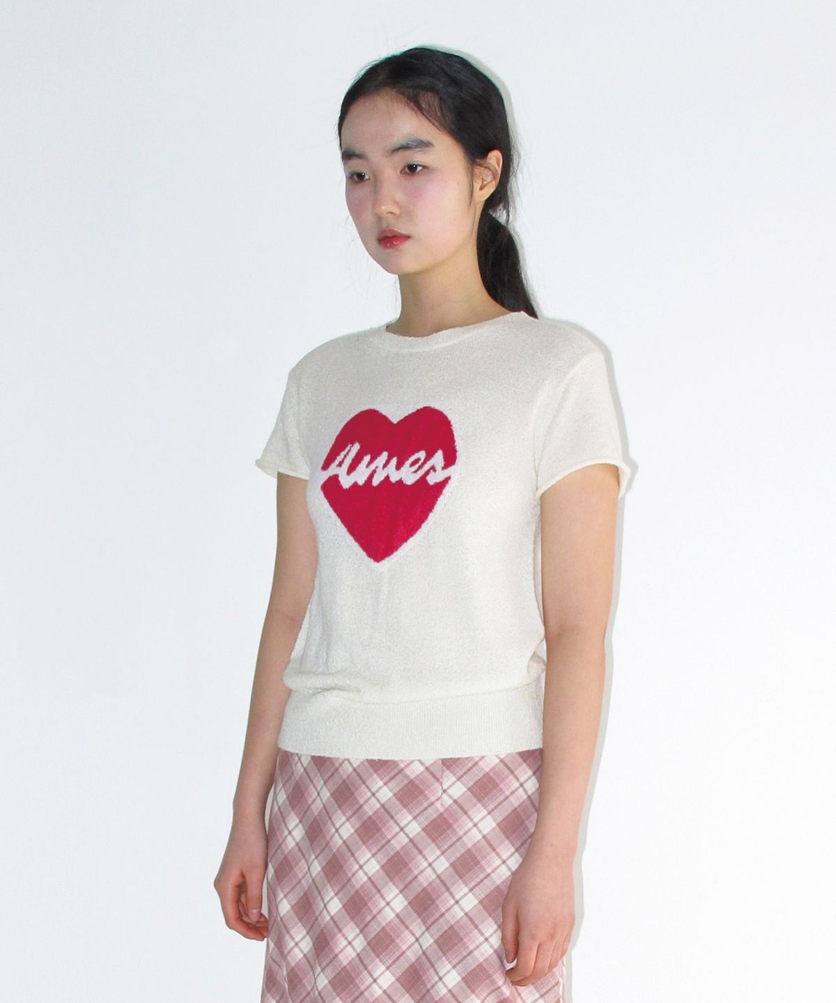 아메스 월드와이드(AMES-WORLDWIDE) HEART SHORT SLEEVE KNIT CREAM