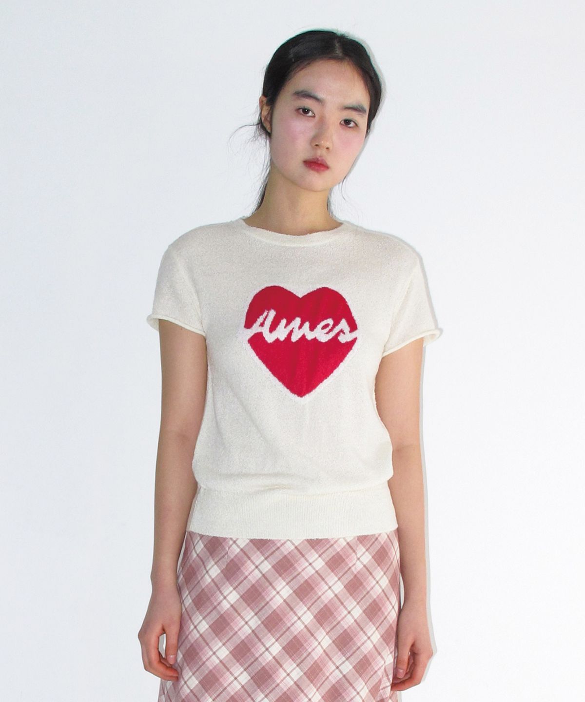 아메스 월드와이드(AMES-WORLDWIDE) HEART SHORT SLEEVE KNIT CREAM