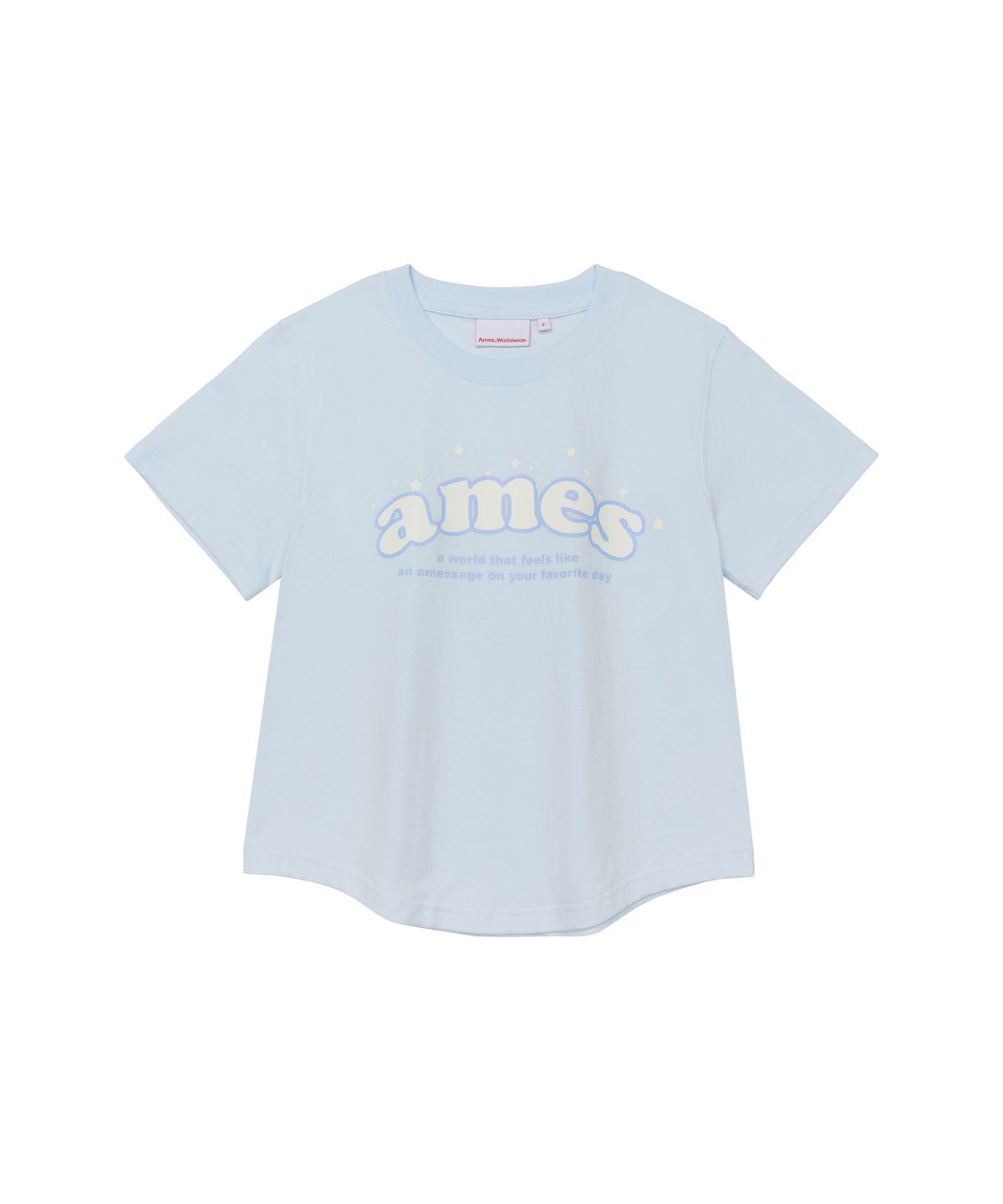 아메스 월드와이드(AMES-WORLDWIDE) SHINING AMES ROUND HEM CROP TEE BLUE