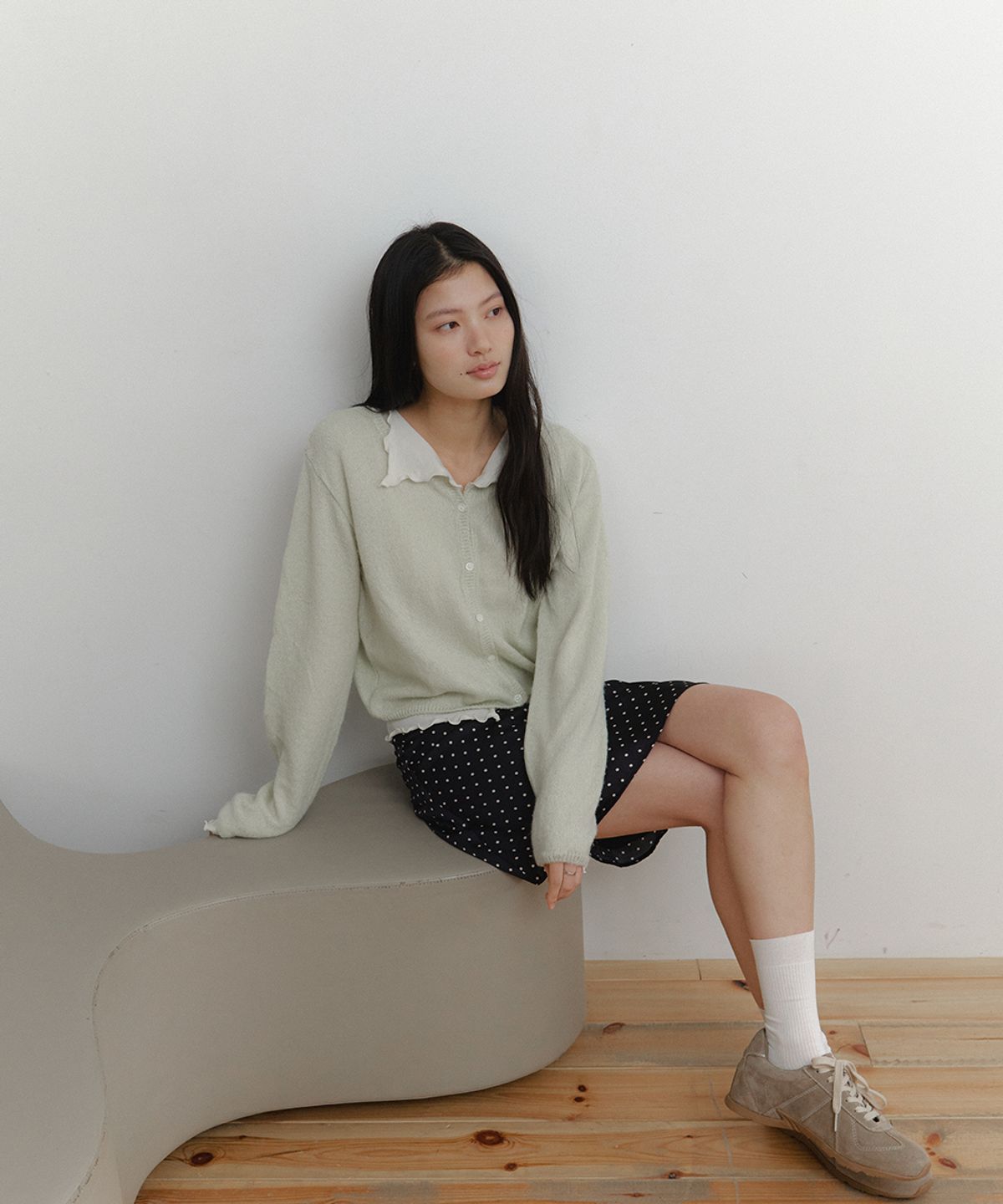 라미네즈(LAMINEZ) 플로우 라운드 넥 가디건 - 민트