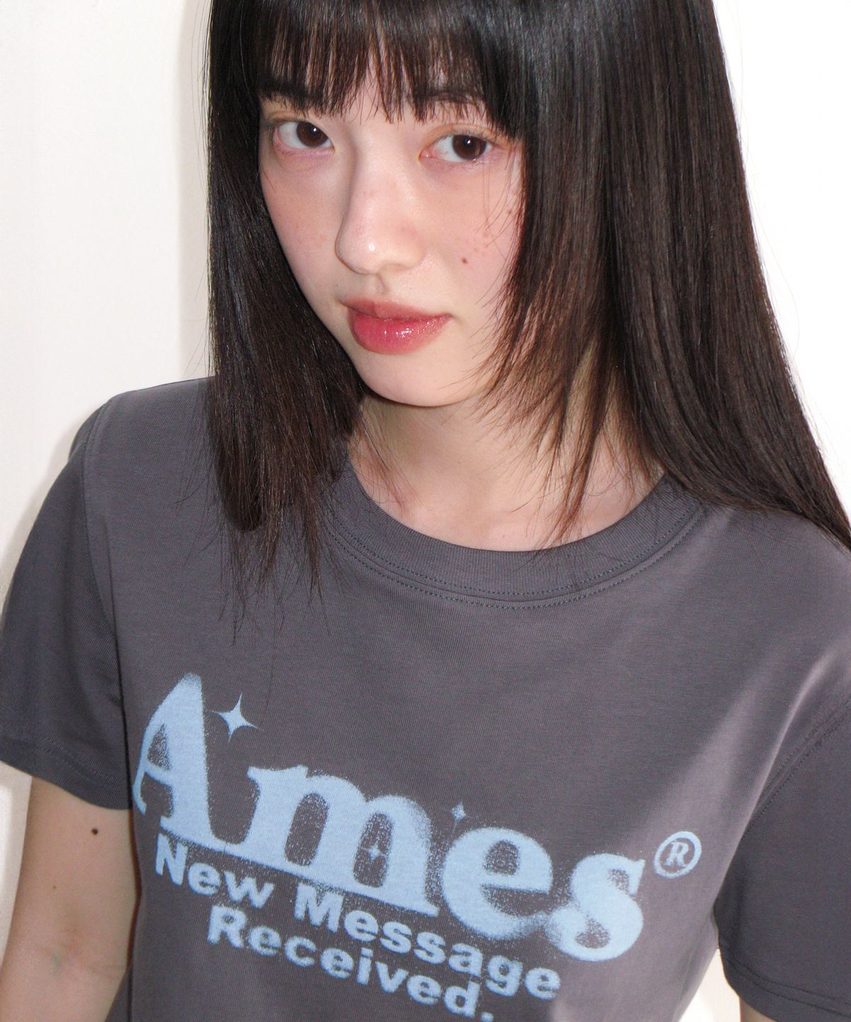 아메스 월드와이드(AMES-WORLDWIDE) ROUND HEM CROP TEE LIGHT CHARCOAL