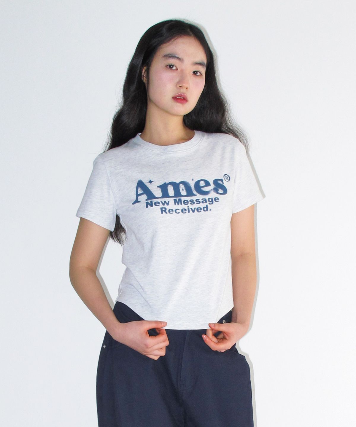 아메스 월드와이드(AMES-WORLDWIDE) ROUND HEM CROP TEE LIGHT GREY