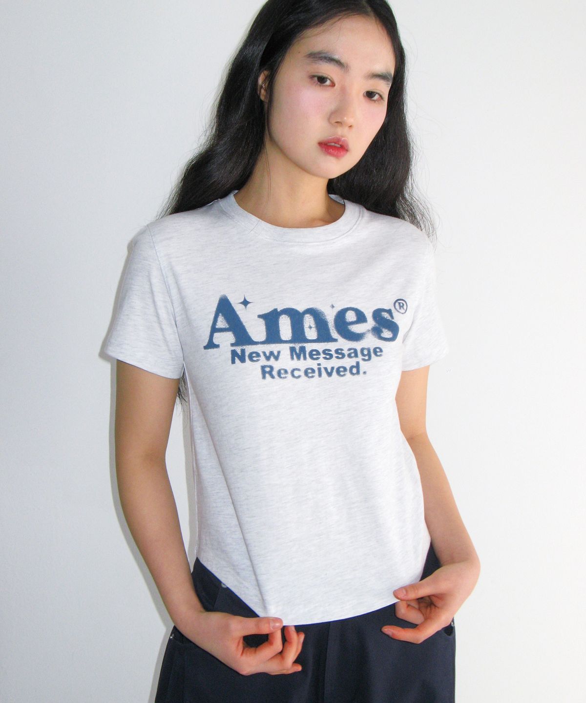아메스 월드와이드(AMES-WORLDWIDE) ROUND HEM CROP TEE LIGHT GREY
