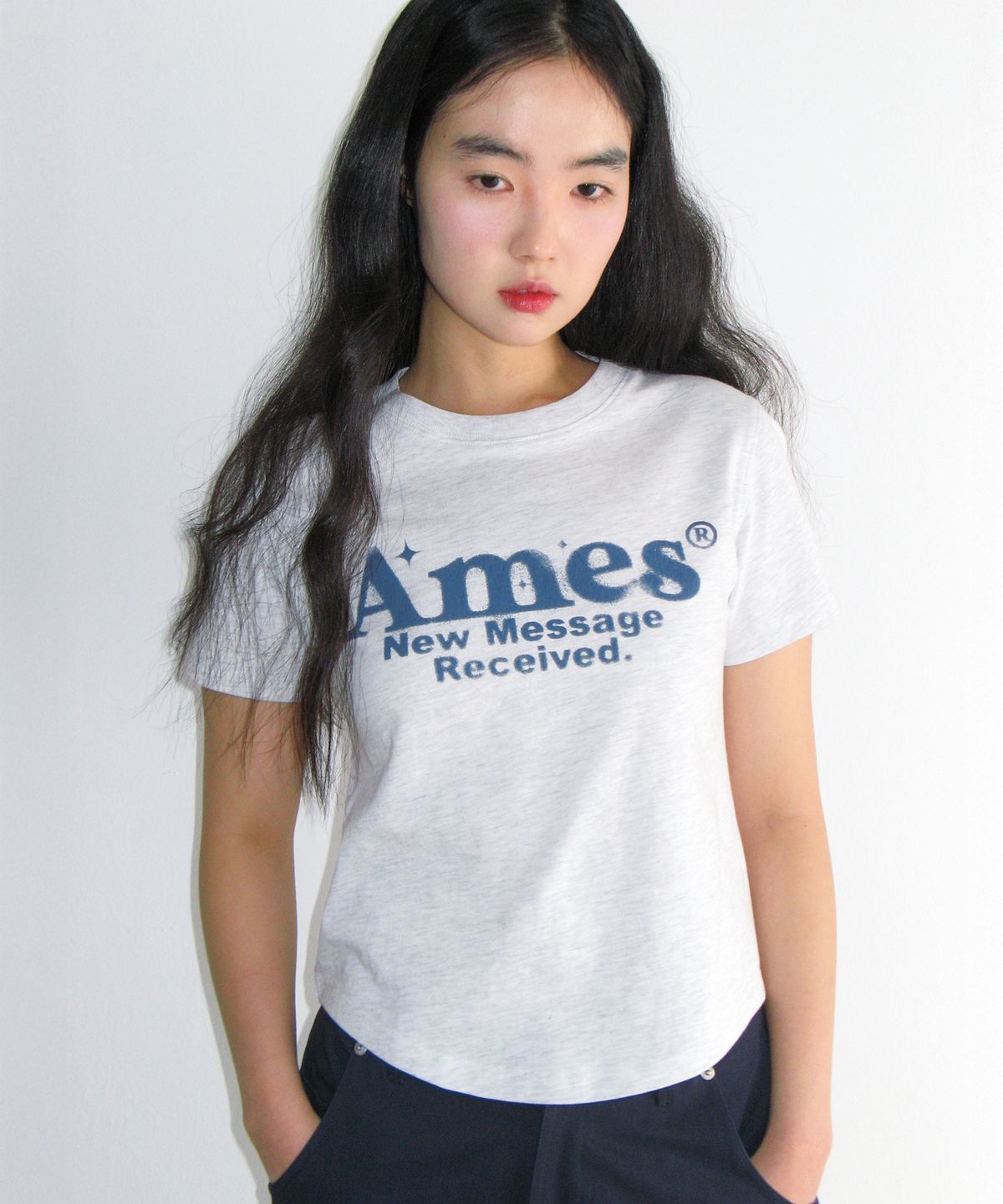 아메스 월드와이드(AMES-WORLDWIDE) ROUND HEM CROP TEE LIGHT GREY
