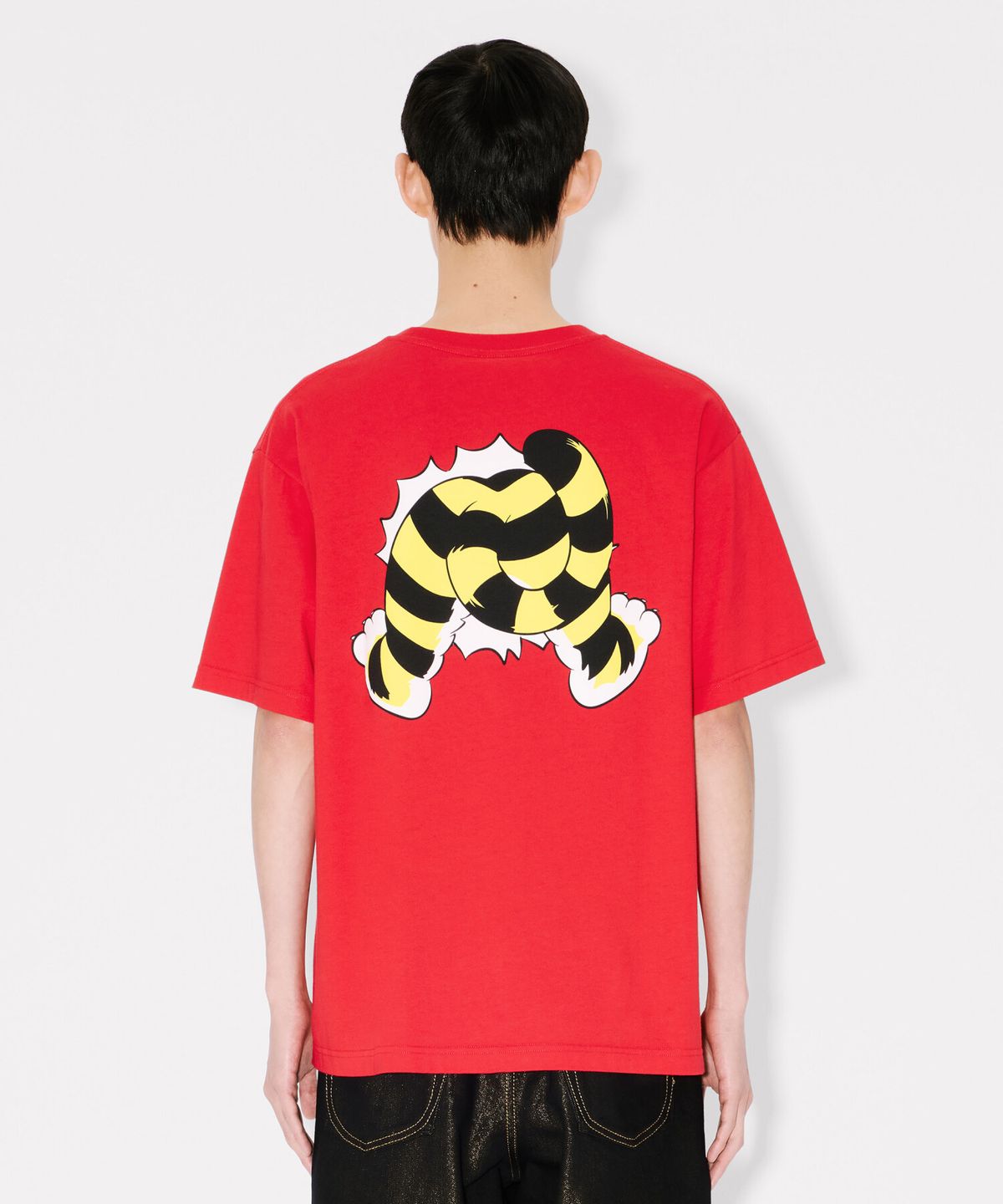 겐조(KENZO) 남성 겐조 와일드 타이거 오버사이즈 레드 반팔 티셔츠_K265AMT301RDX