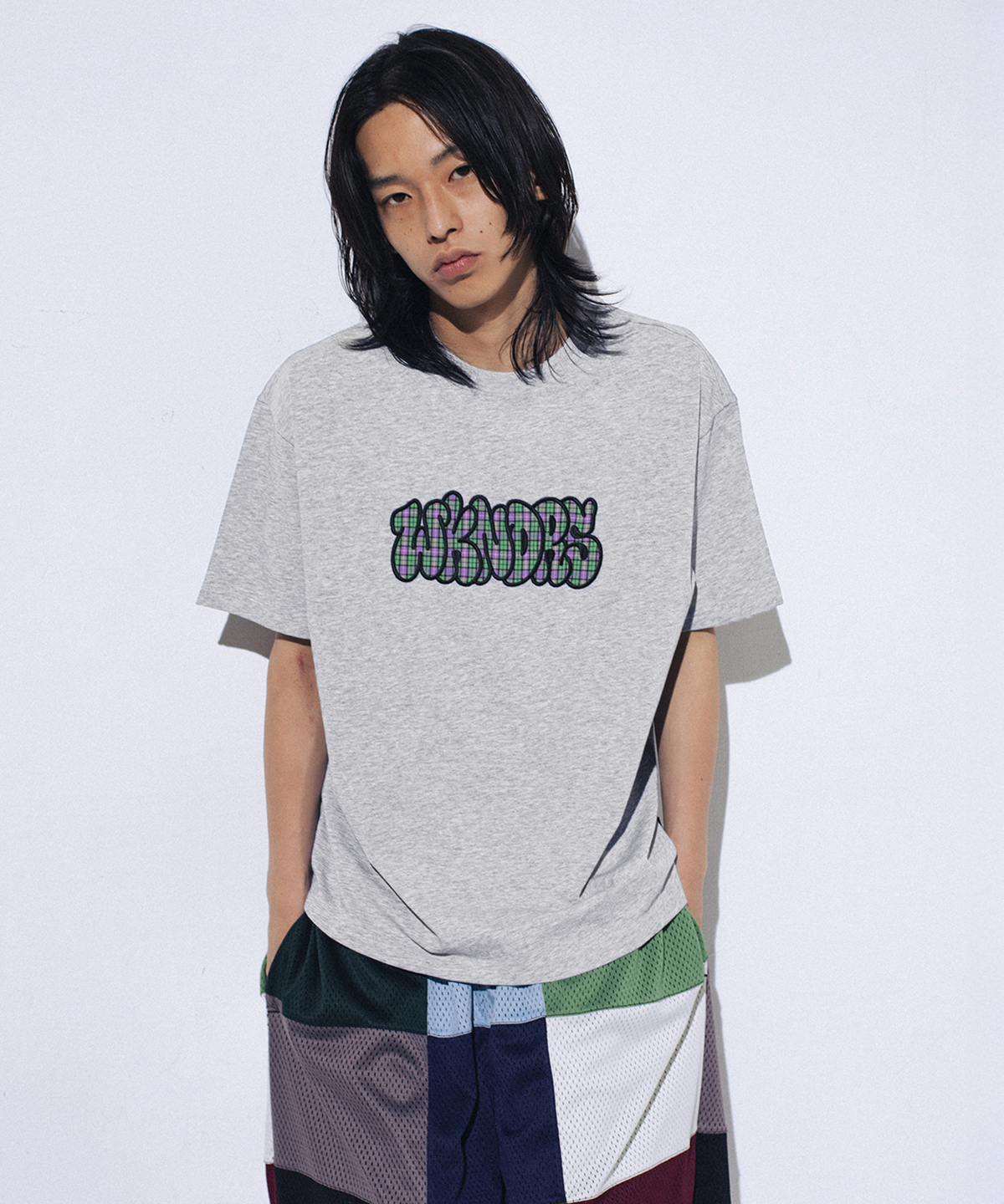 위캔더스(WKNDRS) PLAID BUBBLE T-SHIRT (M.GREY)