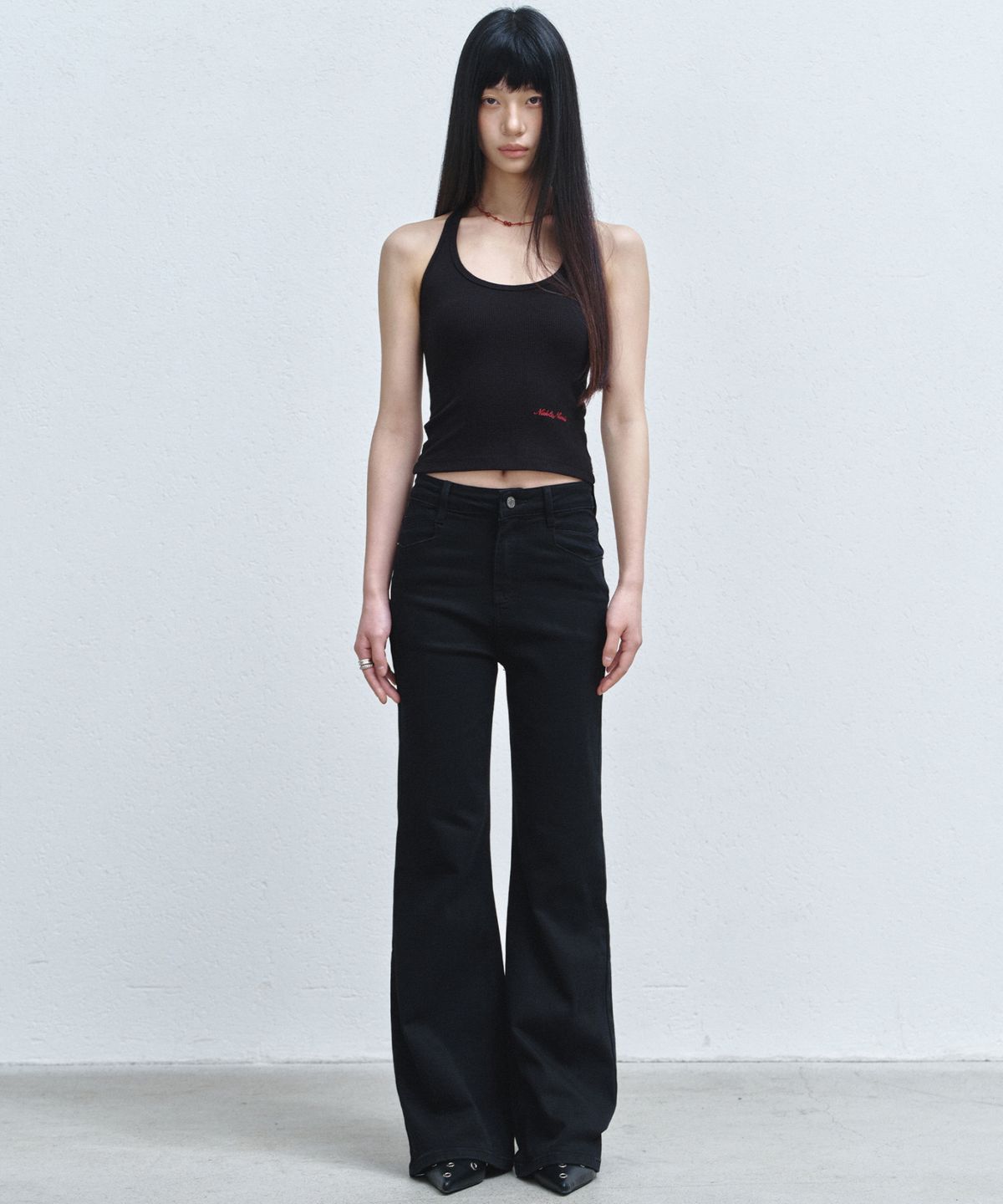 닉앤니콜(NICK&NICOLE) REFINED SEMI FLARE DENIM PANTS_BLACK