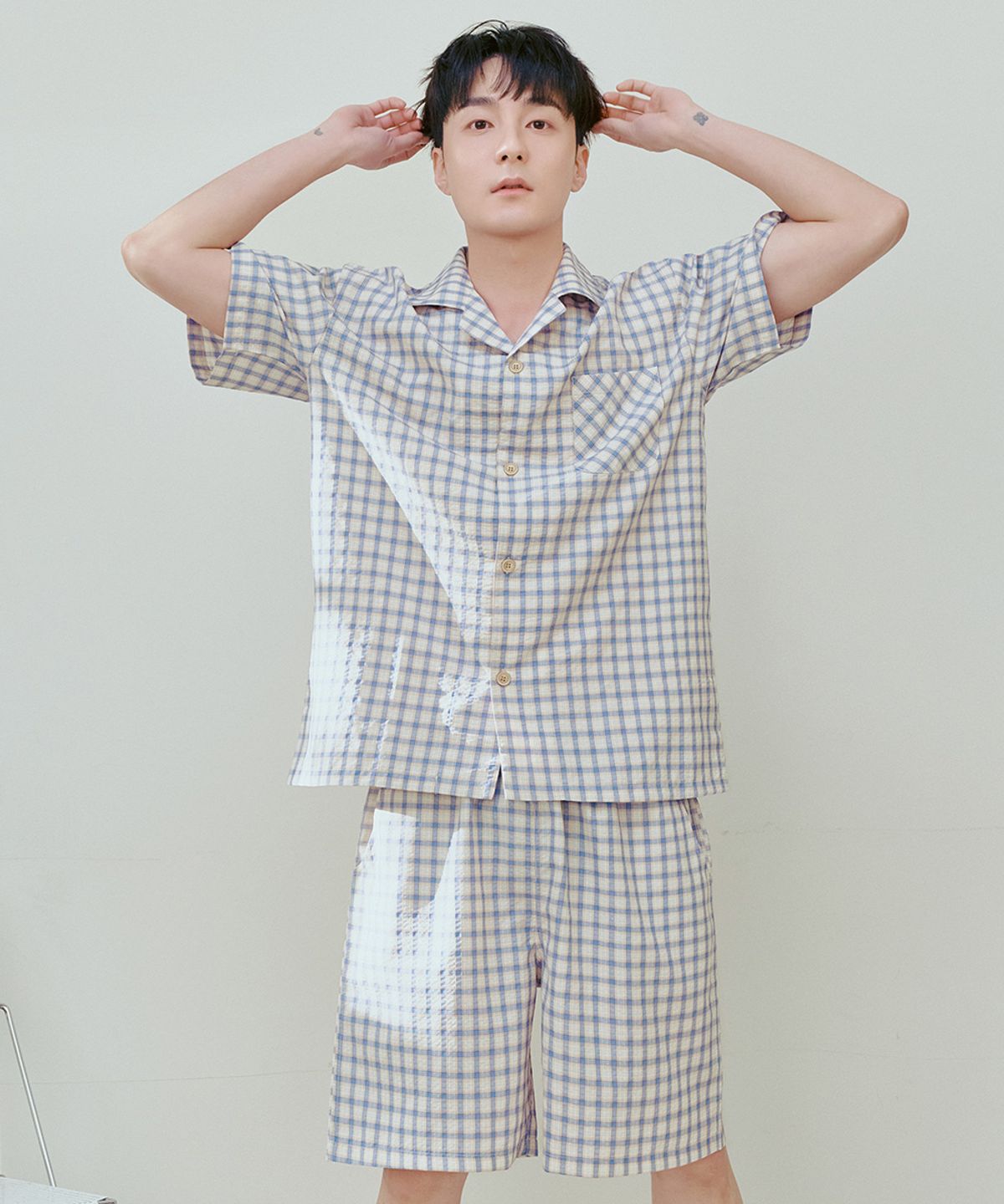 비와이씨(BYC) 선염 체크 반팔 잠옷세트 블루 (남녀공용)