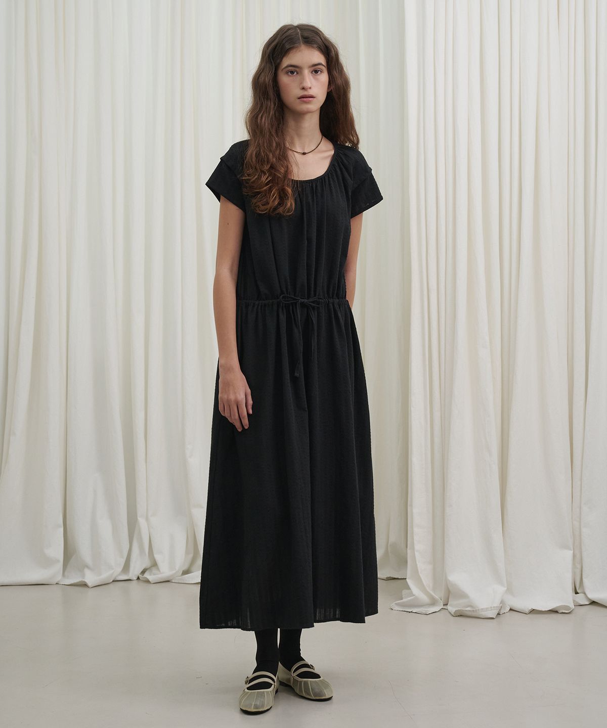 마롯(MARROT) Raglan Dobby Cotton Dress_Black