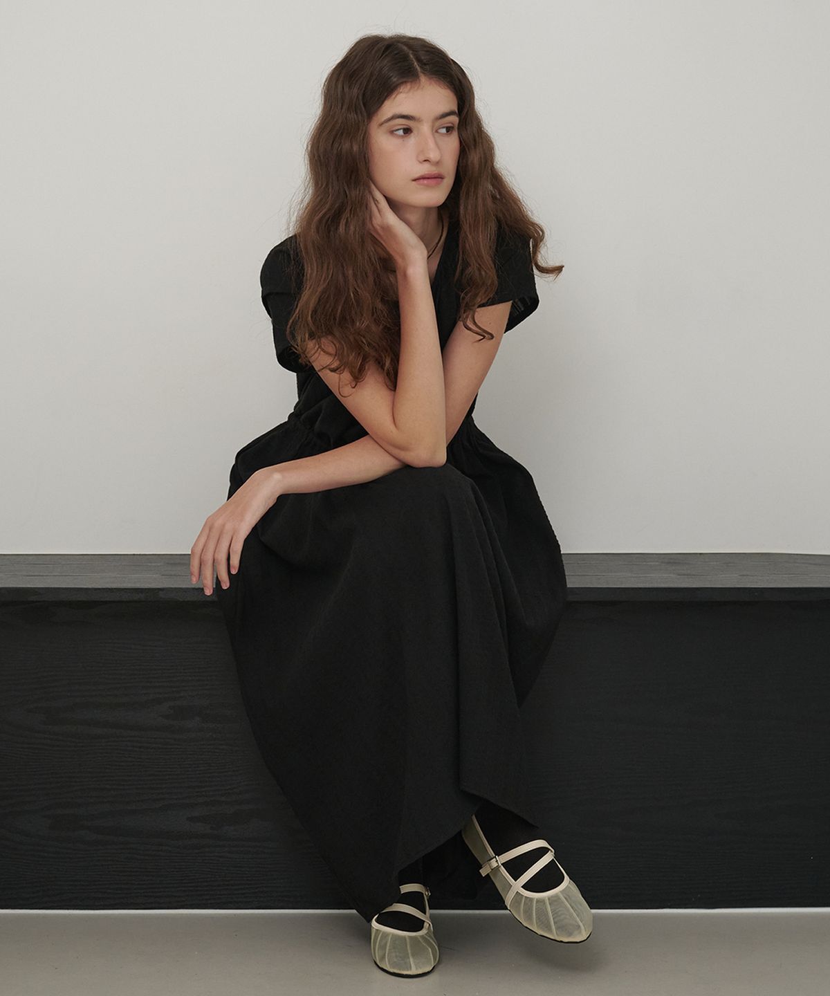 마롯(MARROT) Raglan Dobby Cotton Dress_Black