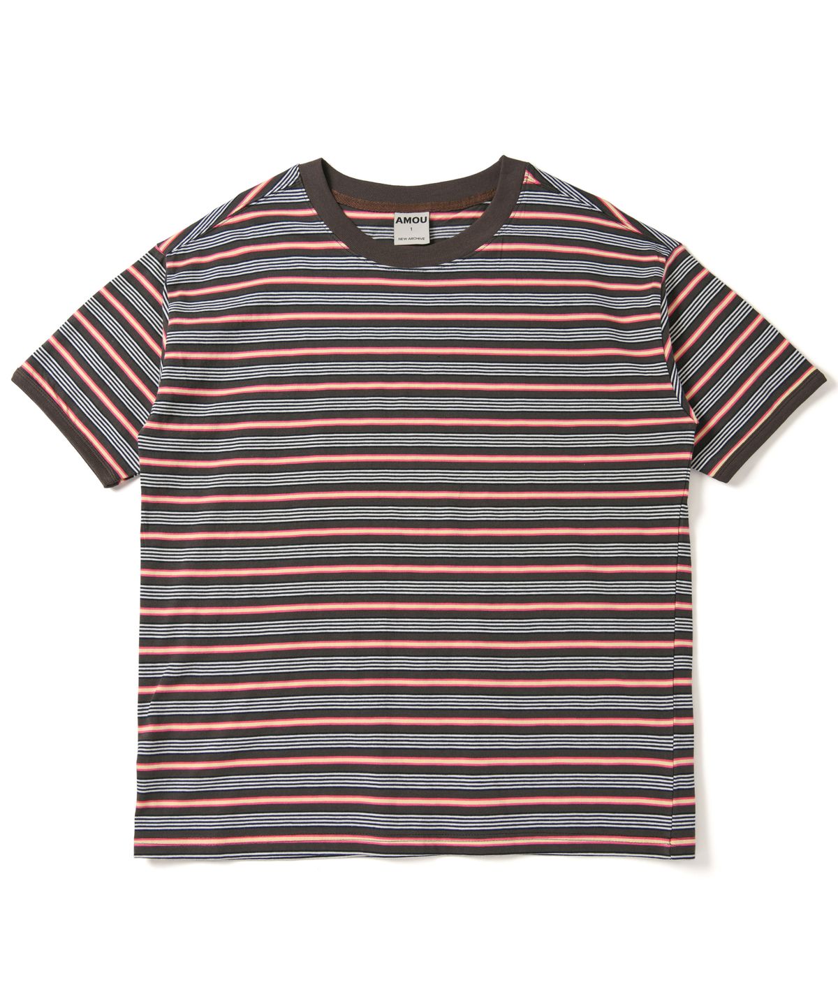 아모우(AMOU) AMOU Multi Stripe Ringer T-Shirts Brown