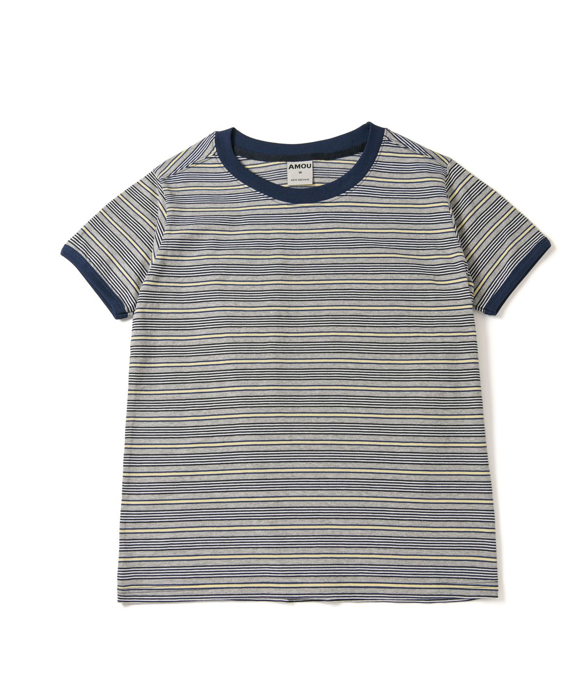 아모우(AMOU) AMOU Multi Stripe Ringer T-Shirts Melange