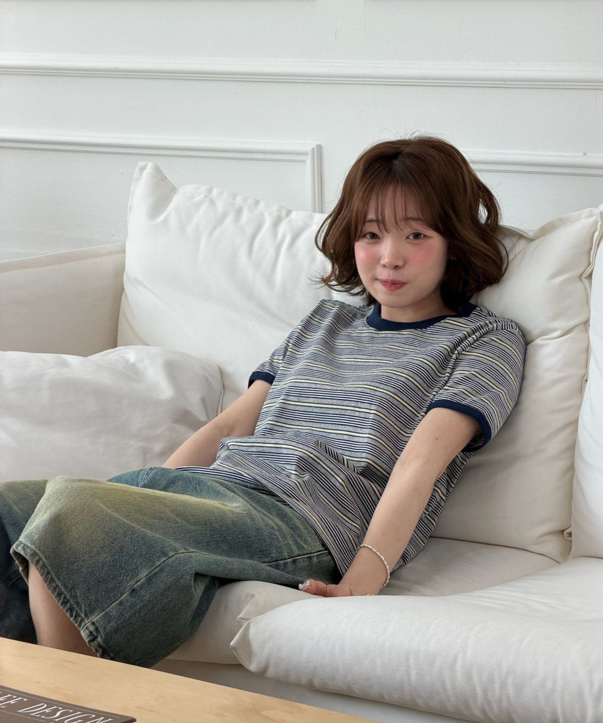 아모우(AMOU) AMOU Multi Stripe Ringer T-Shirts Melange