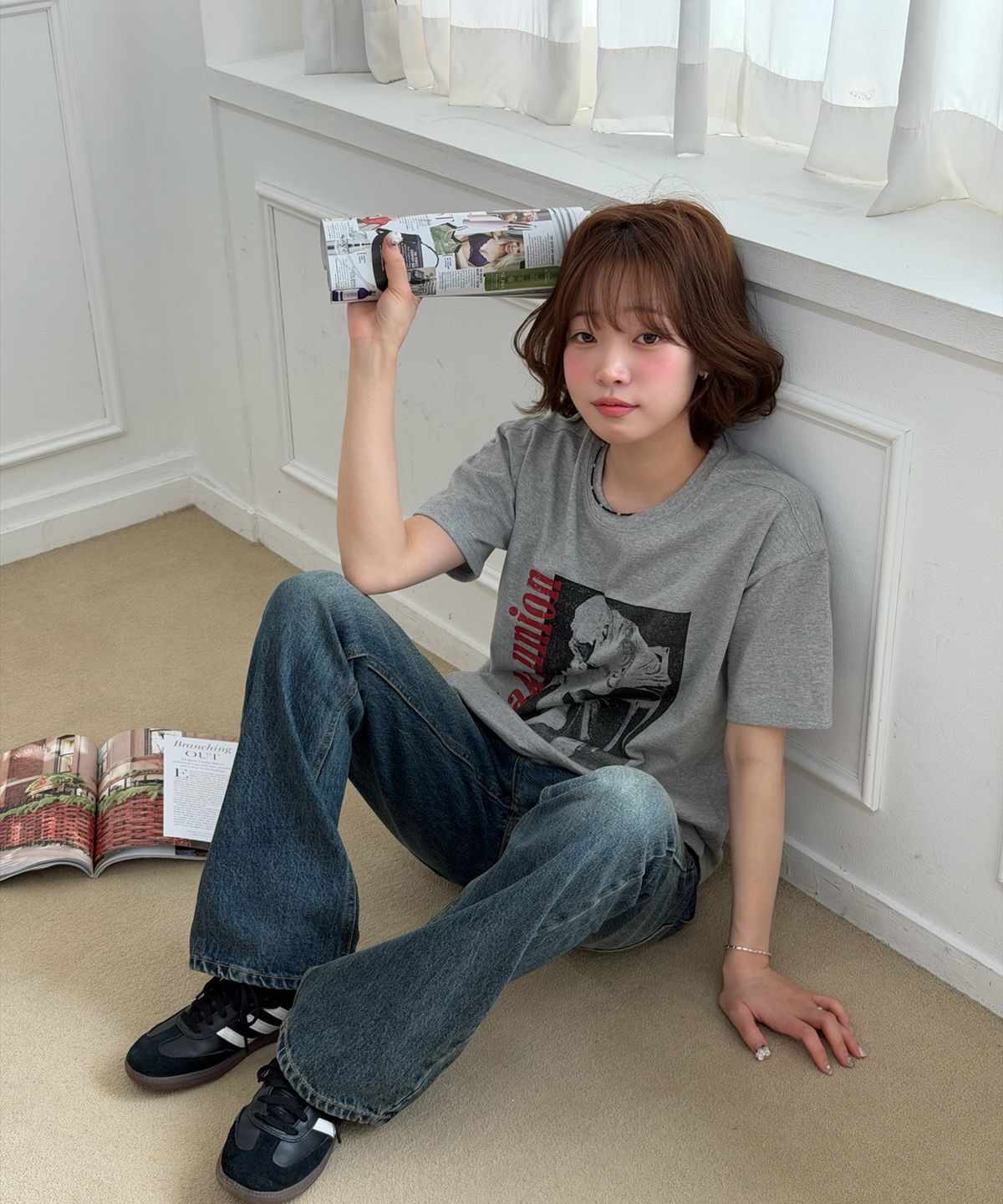아모우(AMOU) Trouble Half T-Shirts Gray