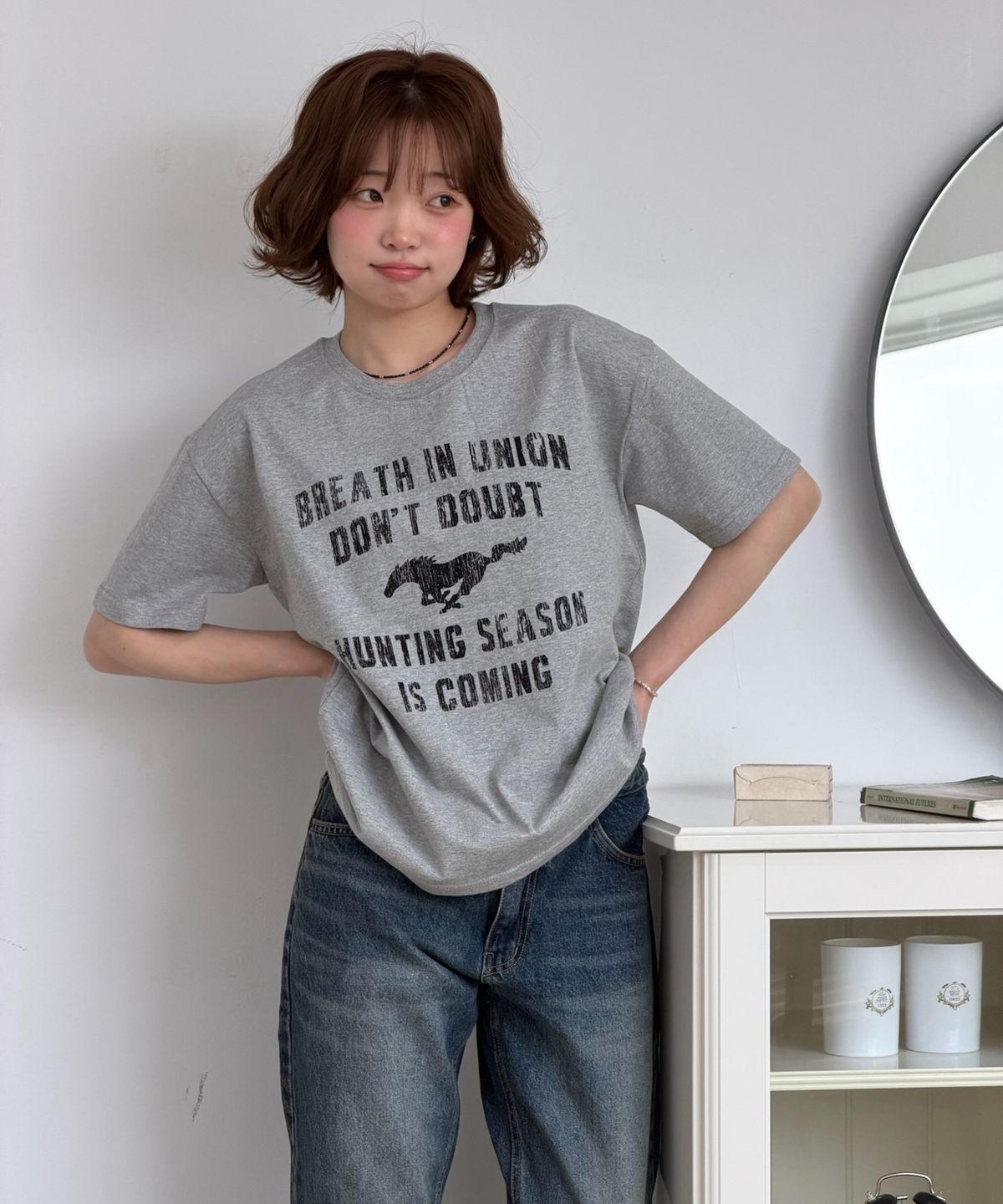 아모우(AMOU) Vintage Horse Half T-Shirts Gray