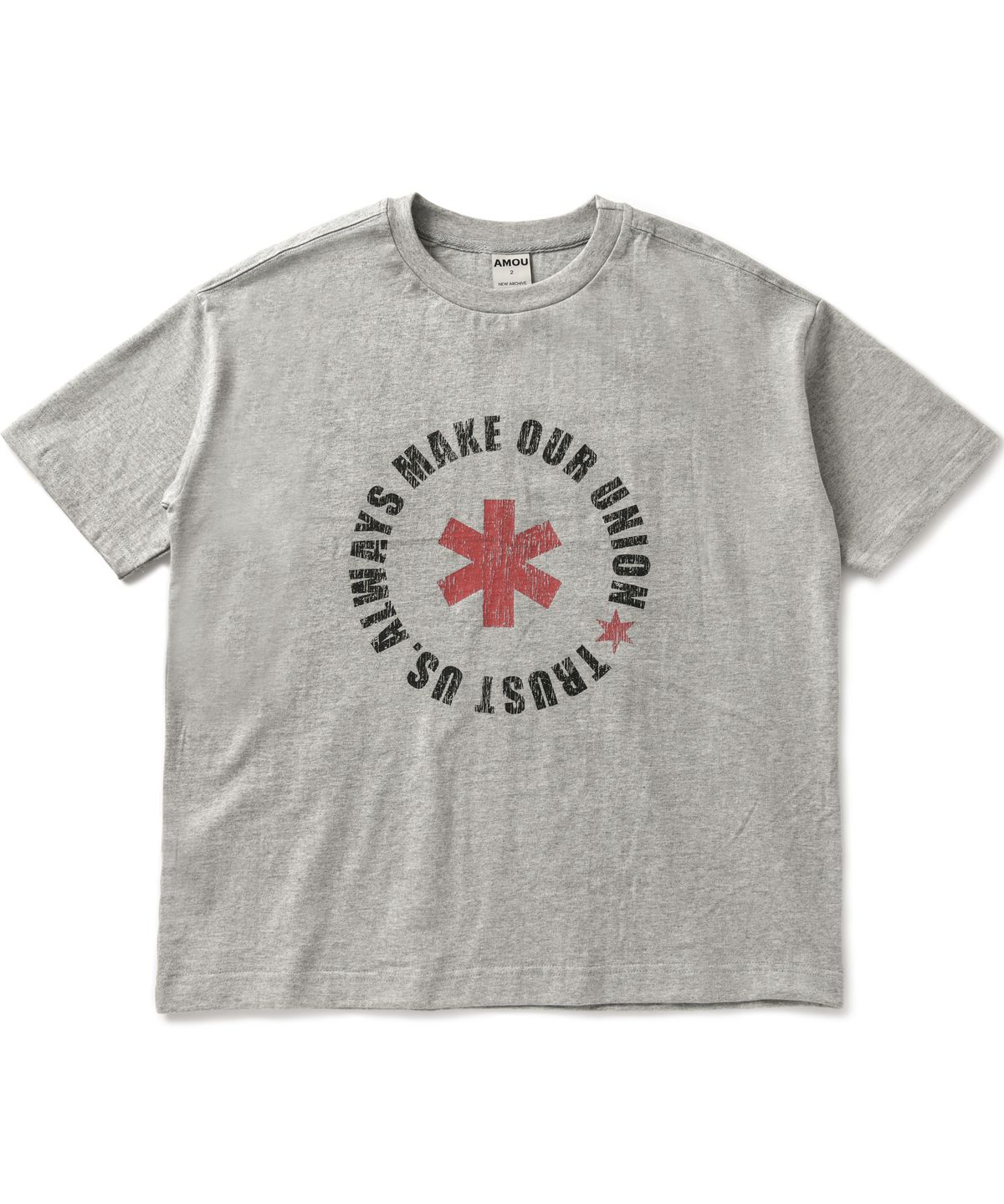 아모우(AMOU) Lettering Circle Half T-Shirts Gray