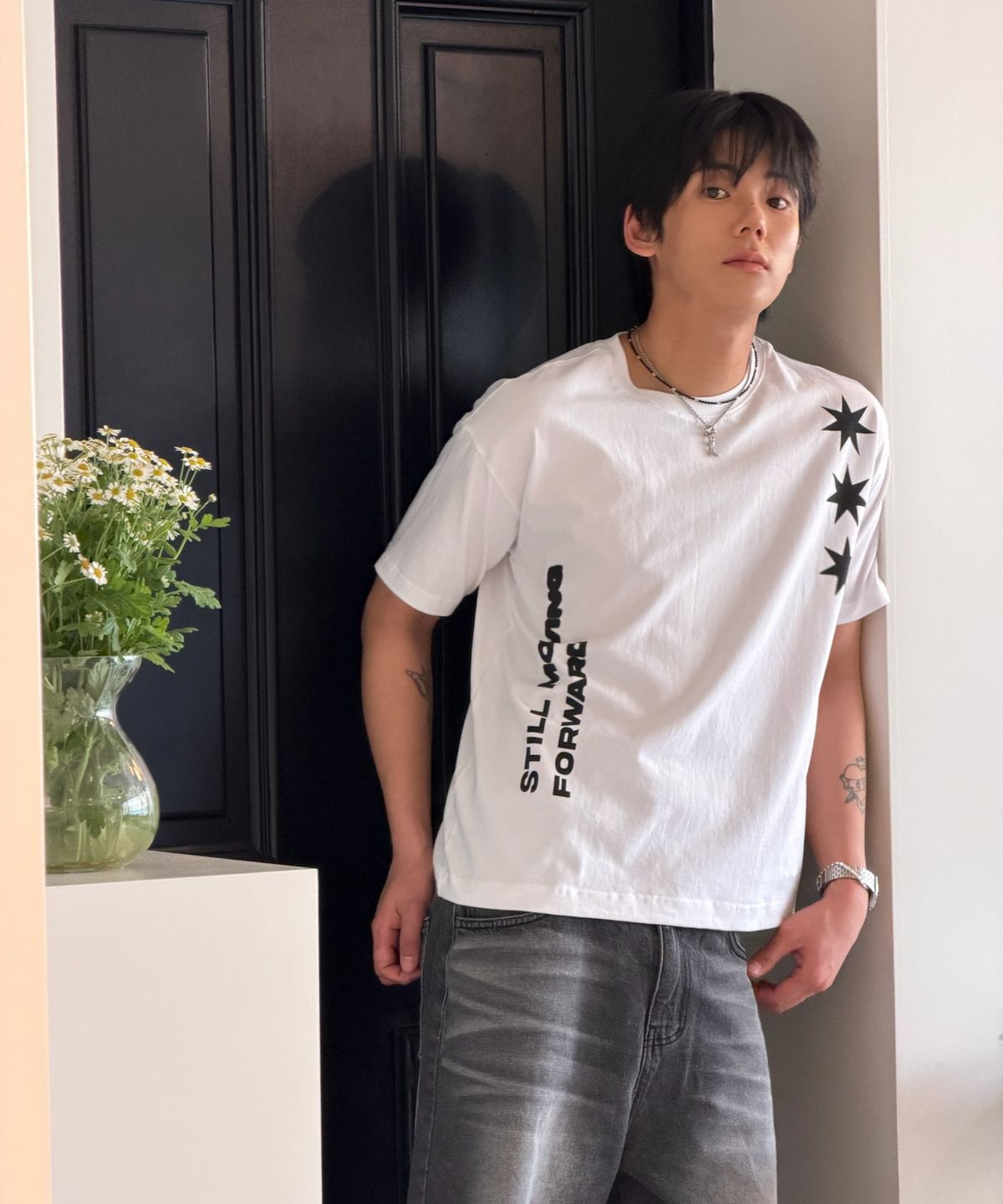 아모우(AMOU) Motion Half T-Shirts White