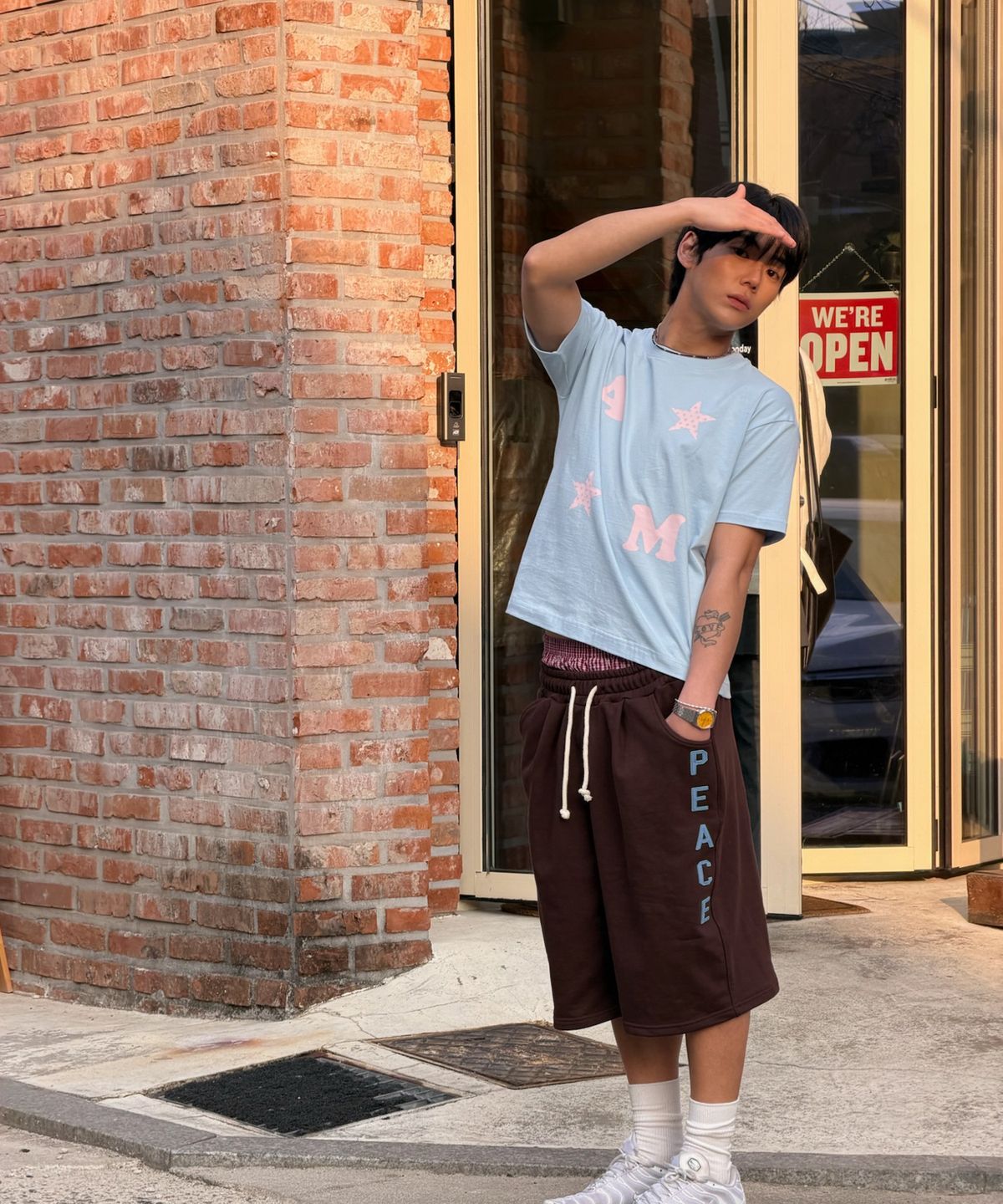 아모우(AMOU) AM Star Half T-Shirts Light Blue