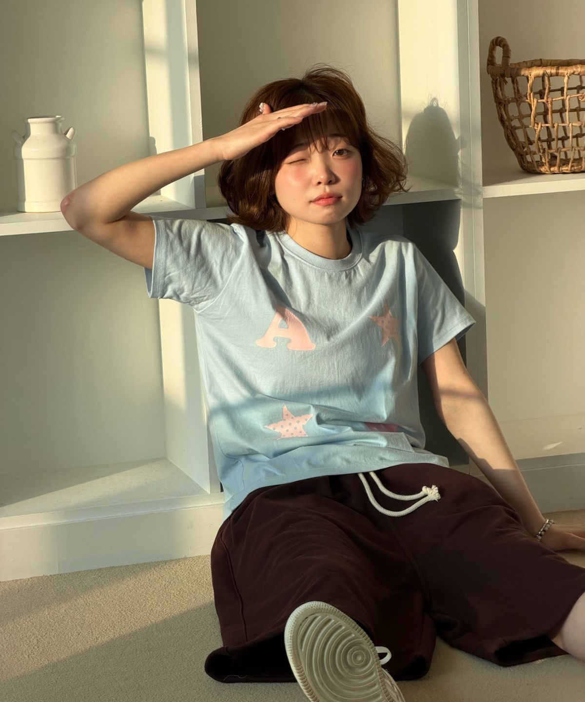 아모우(AMOU) AM Star Half T-Shirts Light Blue