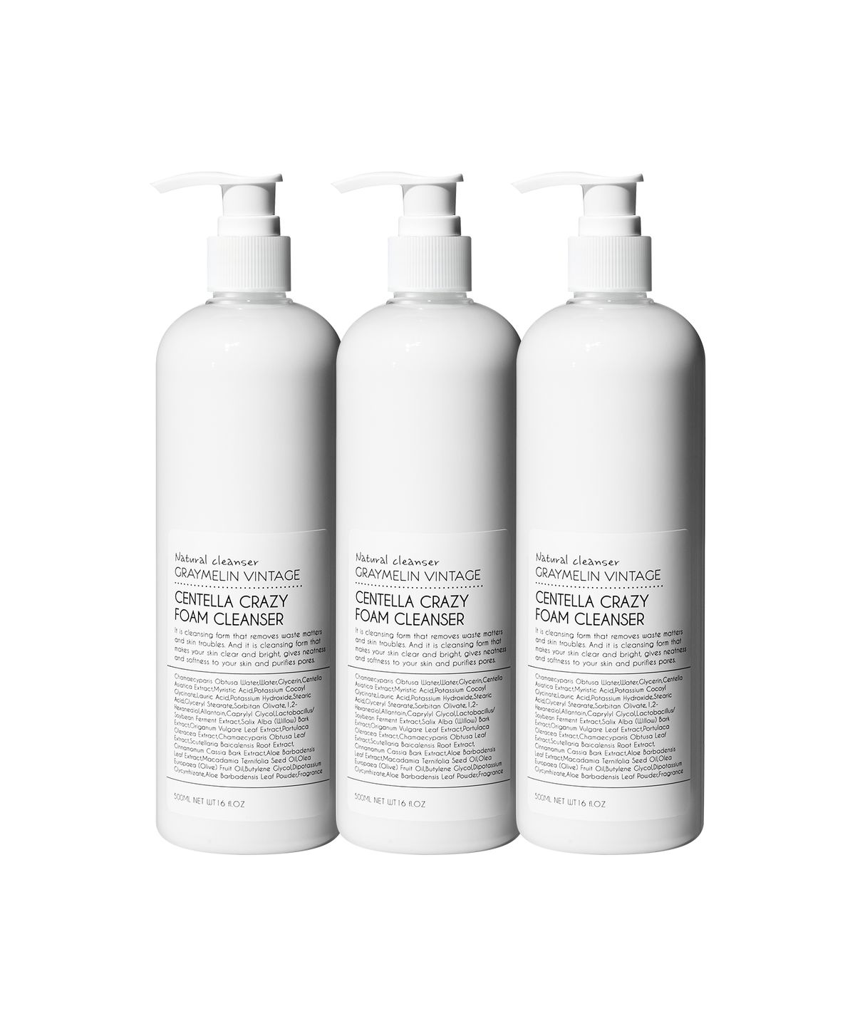 그레이멜린(GREYMELIN) 크레이지 대용량 진정 폼클렌징 센텔라 500ml