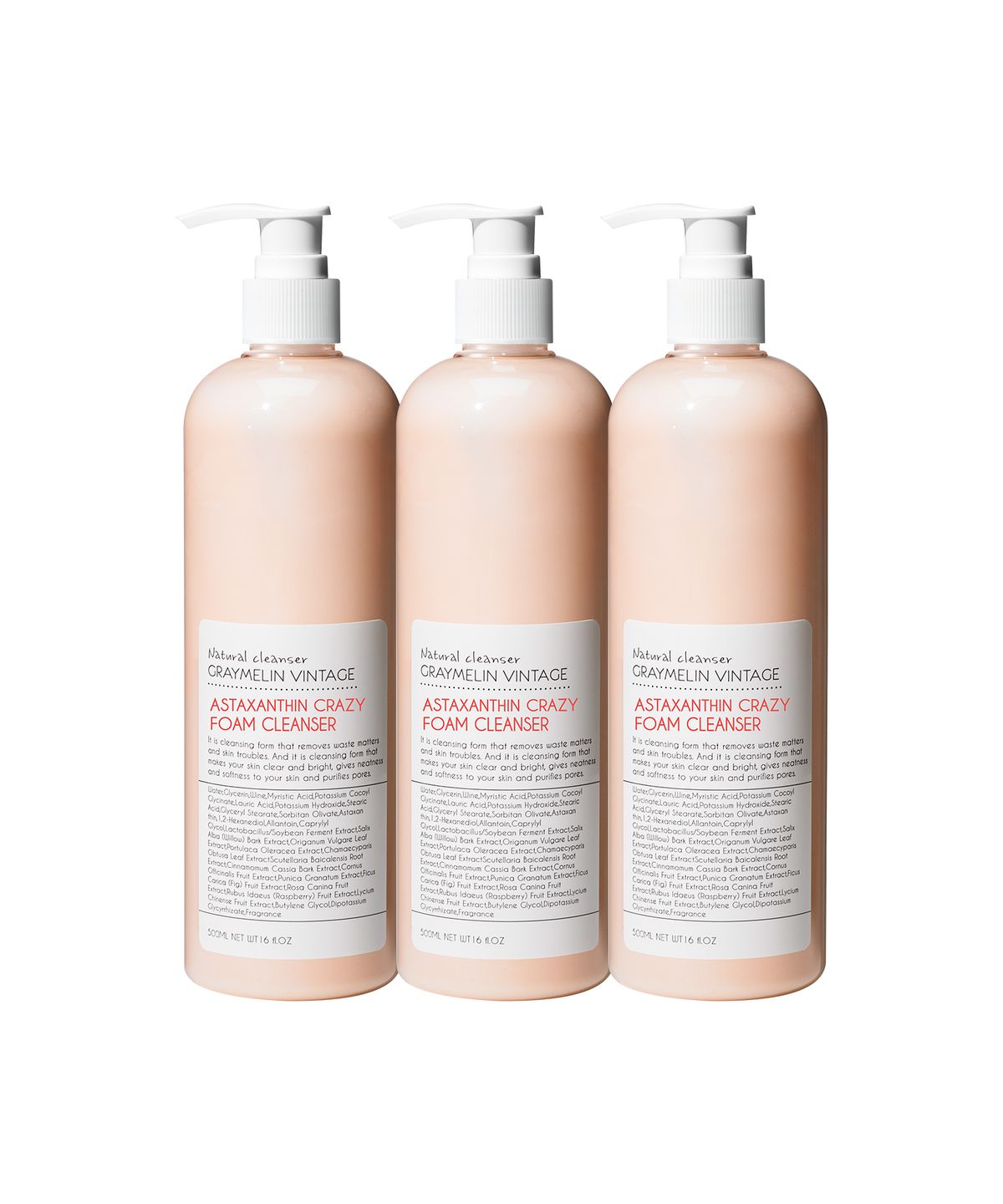 그레이멜린(GREYMELIN) 크레이지 대용량 생기 폼클렌징 아스타잔틴 500ml
